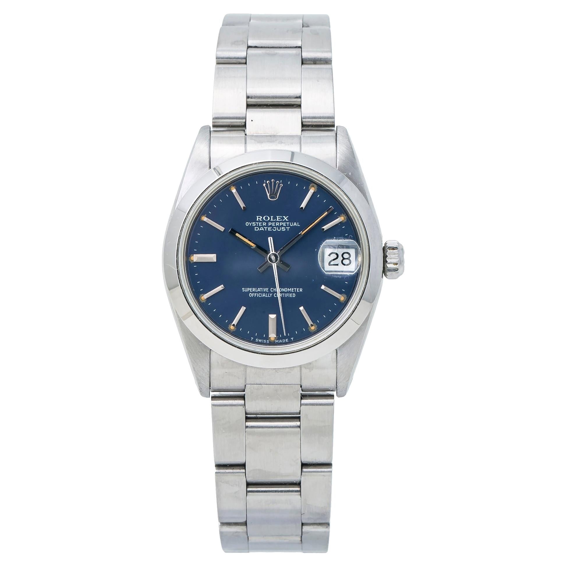 Rolex 68240 Midsize Datejust with Papers Blue Dial Stainless Steel For Sale