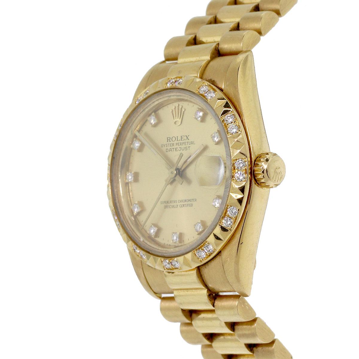 Round Cut Rolex 68258 Datejust Champagne Diamond Dial Watch 18 Karat in Stock