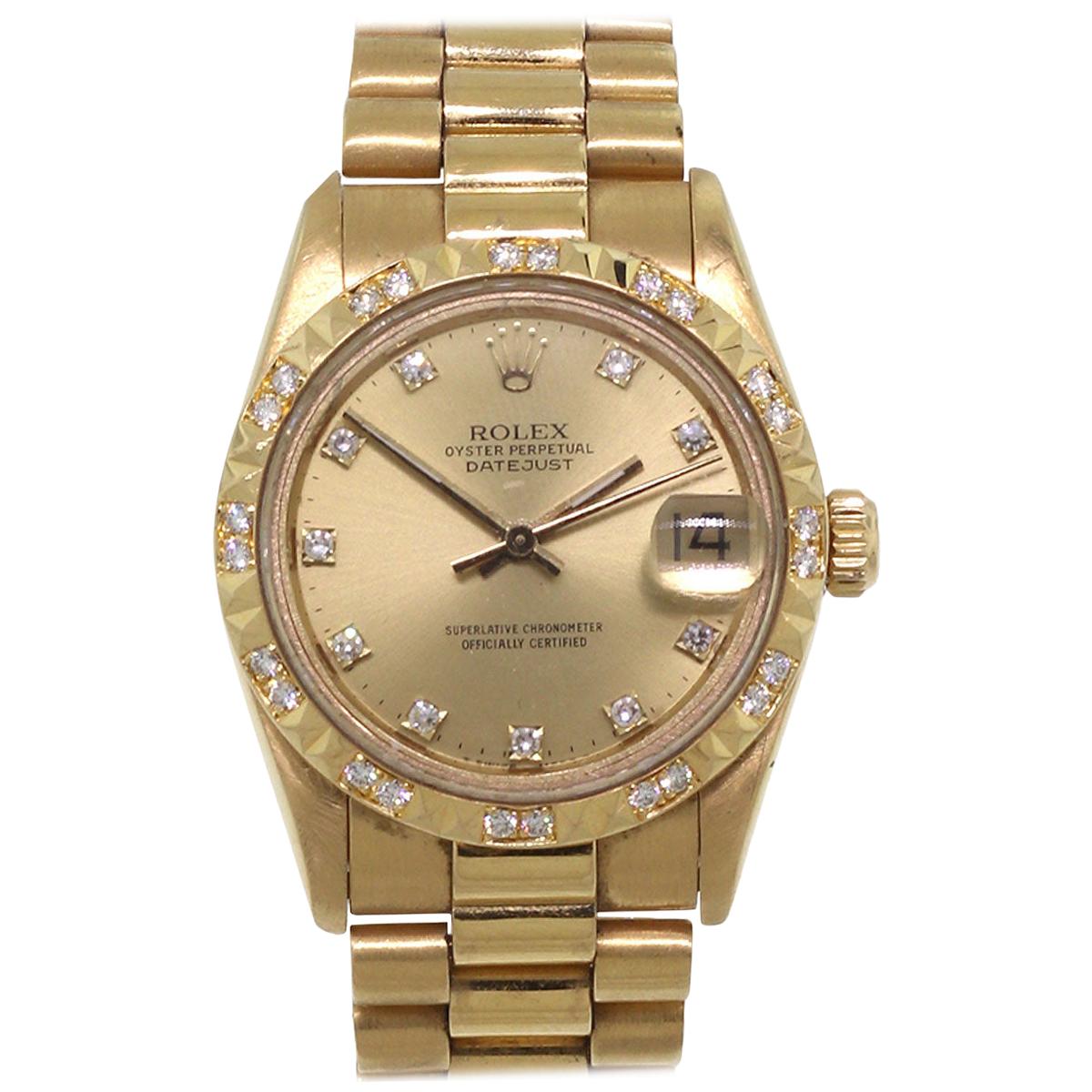 Rolex 68258 Datejust Champagne Diamond Dial Watch 18 Karat in Stock