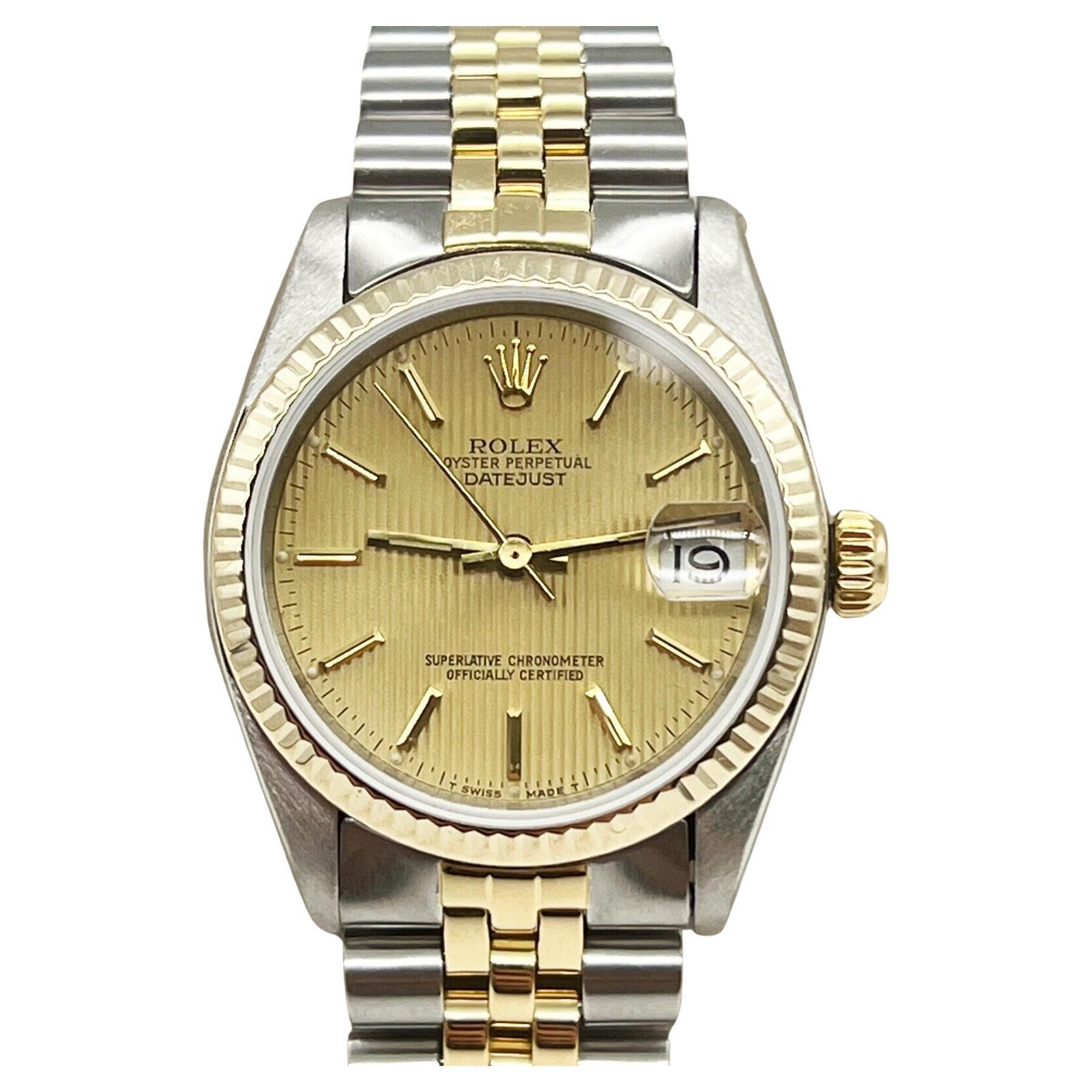 Rolex 6827 Datejust Midsize Tapestry Dial 18K Yellow Gold Stainless Steel 31mm For Sale