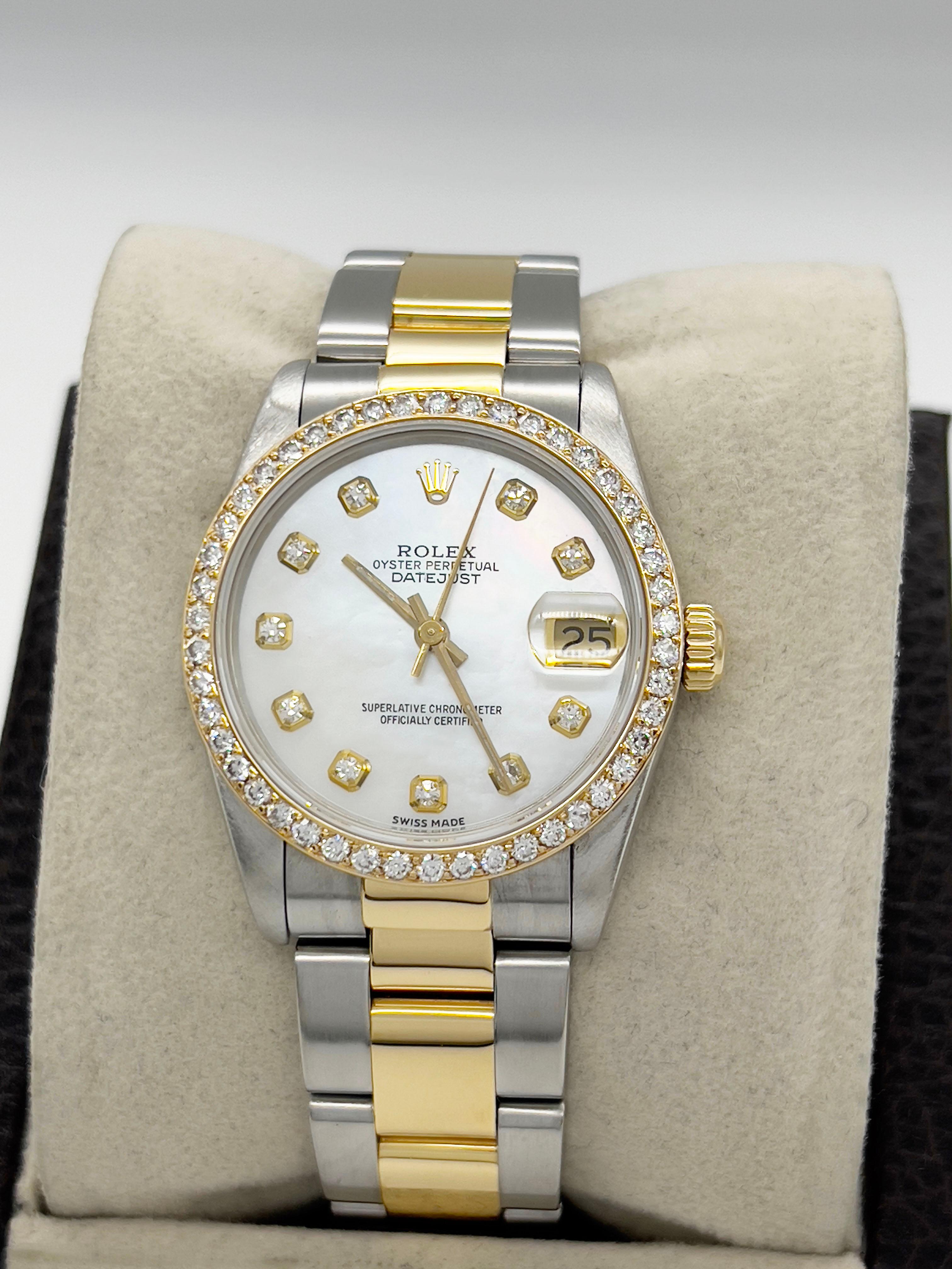 Rolex 68273 Midsize 31mm Datejust MOP Diamond Dial Diamond Bezel 18K Gold Steel 6