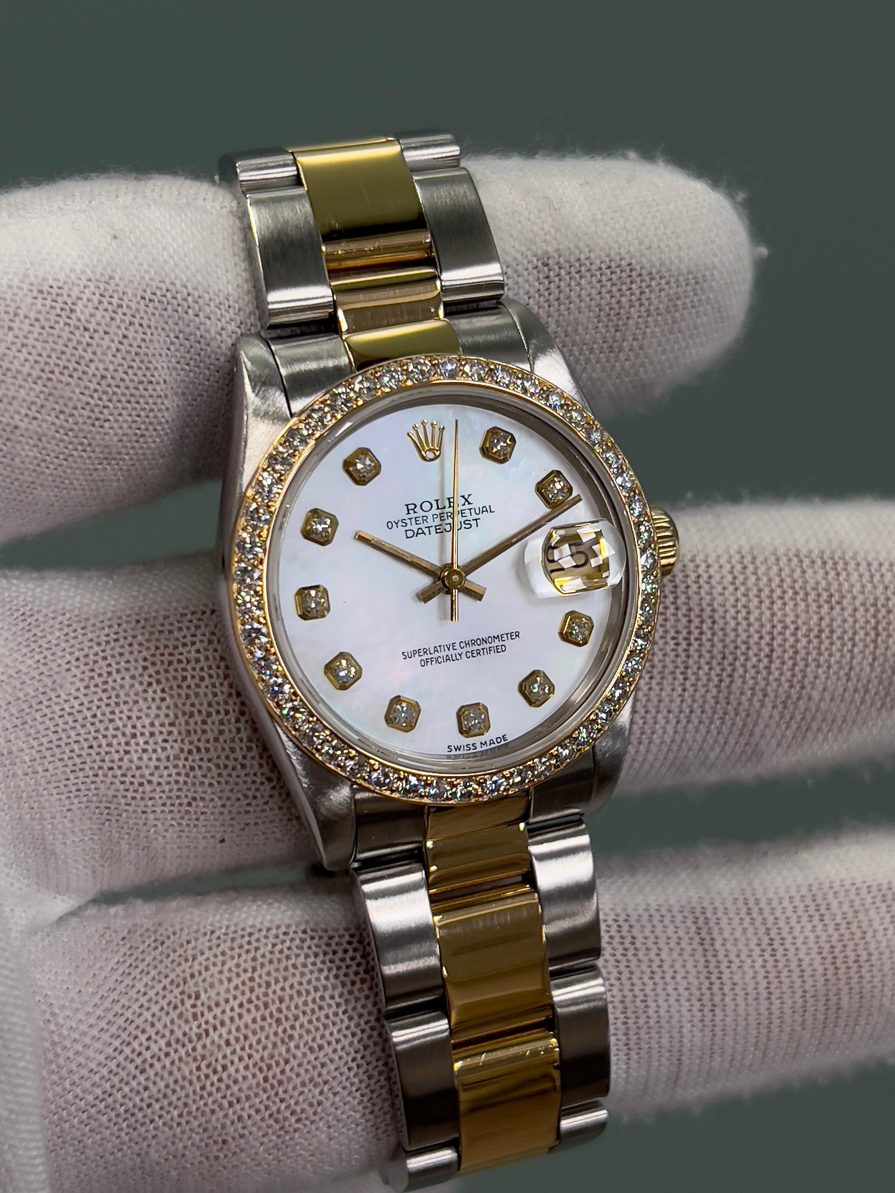 Women's Rolex 68273 Midsize 31mm Datejust MOP Diamond Dial Diamond Bezel 18K Gold Steel