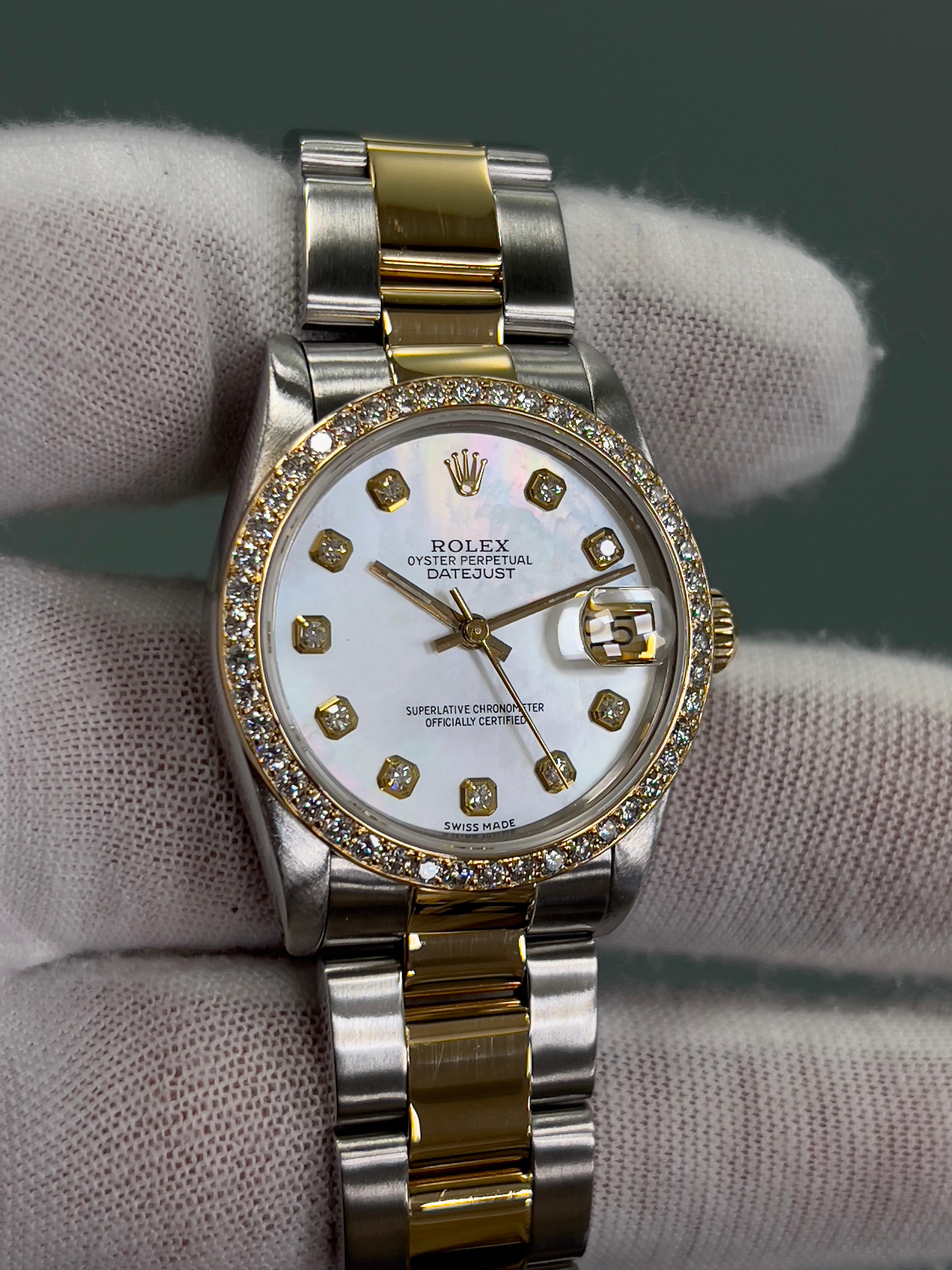 Rolex 68273 Midsize 31mm Datejust MOP Diamond Dial Diamond Bezel 18K Gold Steel 1