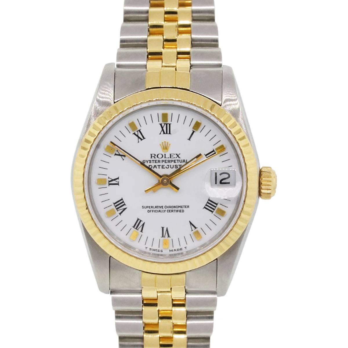 Rolex 68273 Midsize Datejust White Roman Dial Two Tone Wrist Watch