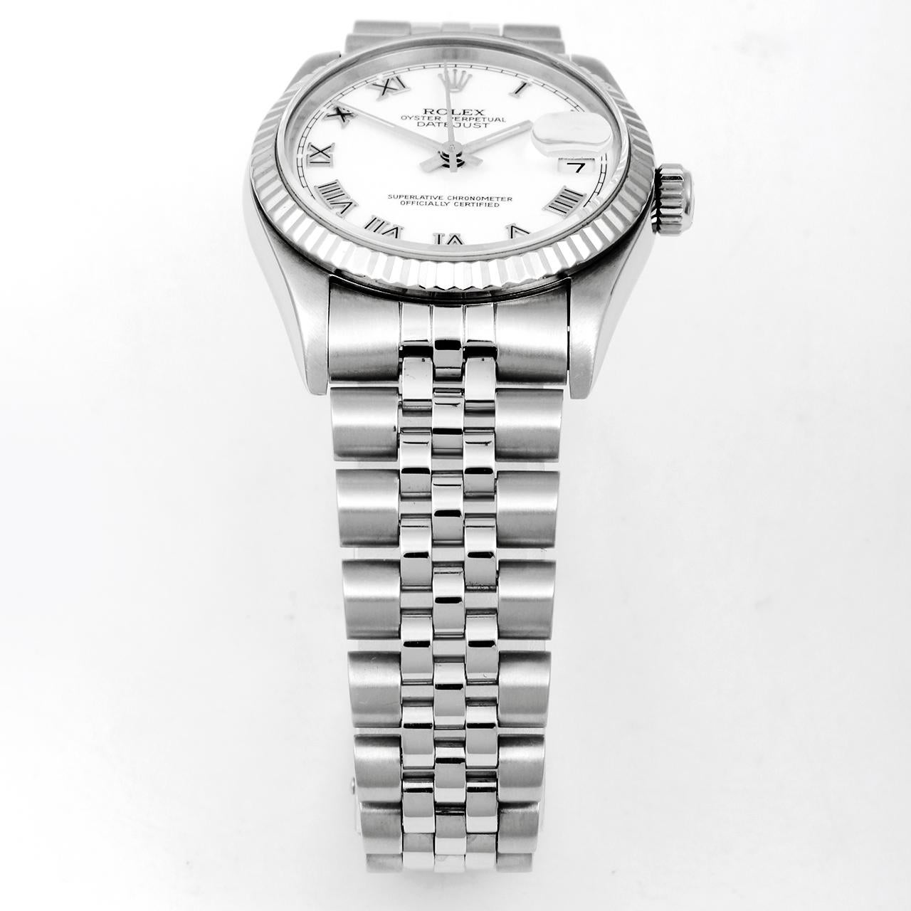 Rolex 68274 Midsize 31mm Datejust Weiße Jubiläumsbanduhr mit römischen Ziffern im Zustand „Gut“ in Los Angeles, CA