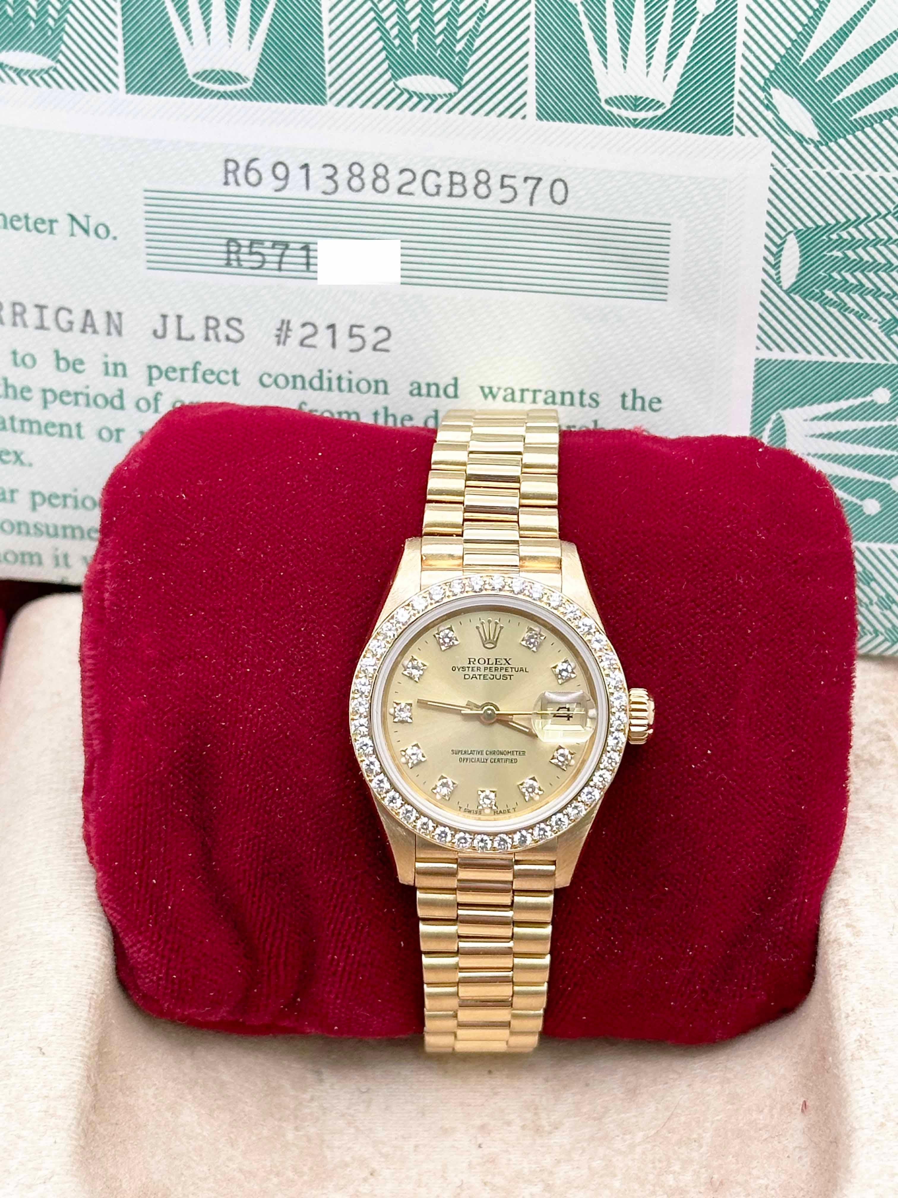Rolex 69138 Ladies President Factory Esfera y bisel de diamantes Caja de oro de 18 quilates Papel 3