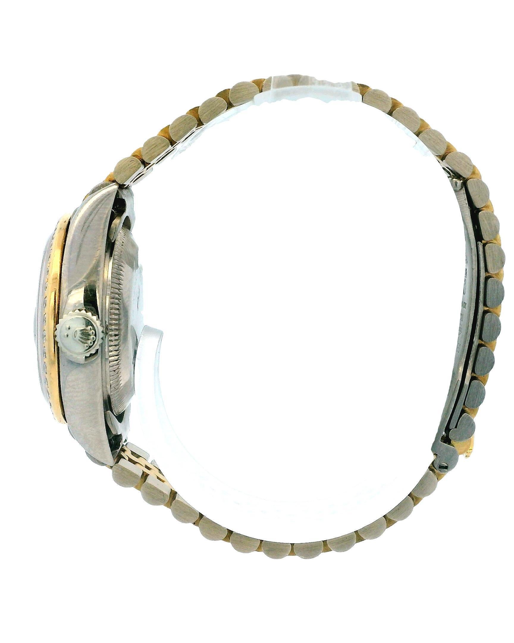 Rolex 69149 18k Weiß & Gelb Gold Pavé Zentrum Links Diamant Lünette Ferrit Zifferblatt im Zustand „Gut“ im Angebot in Great Neck Plaza, NY