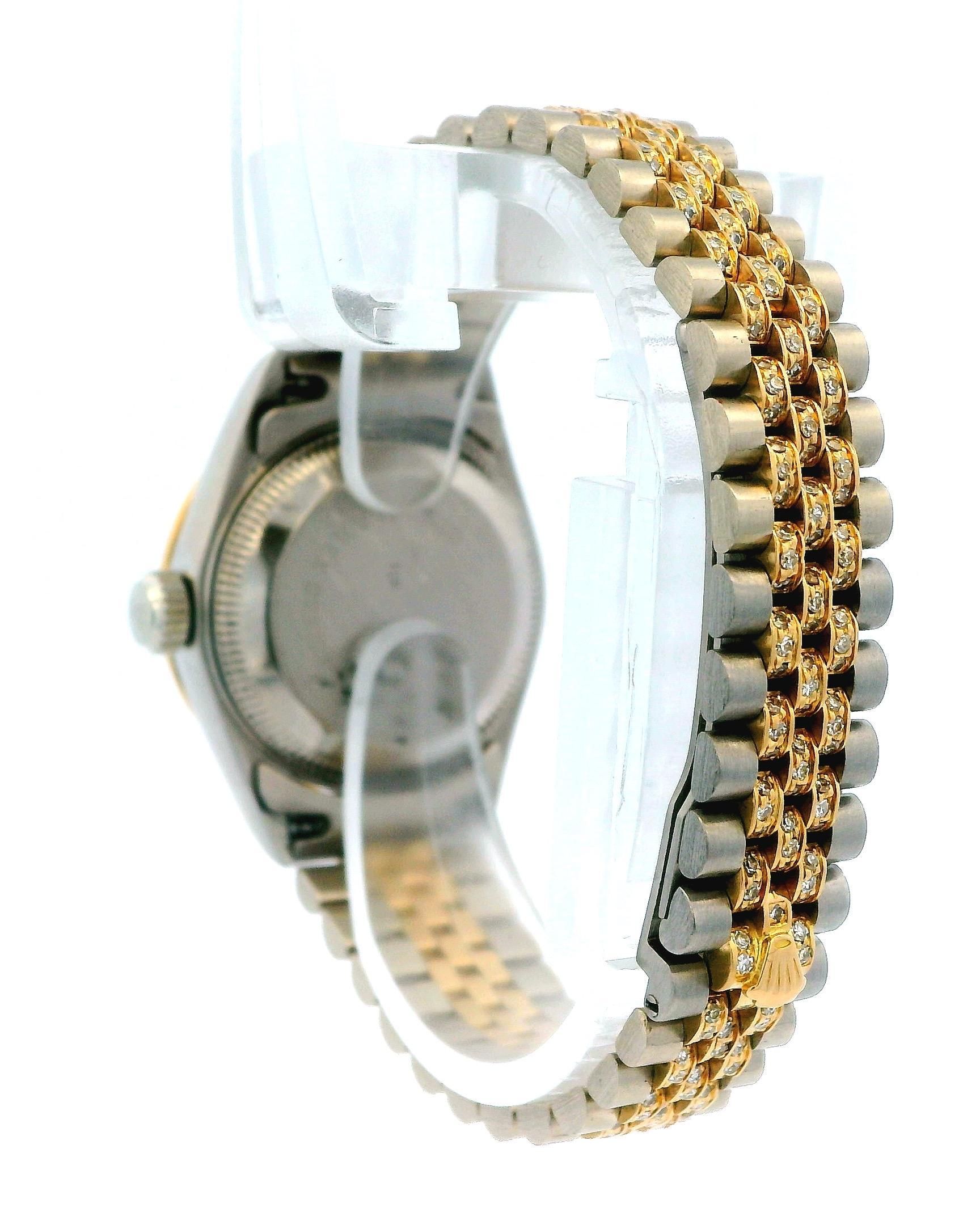 Rolex 69149 18k Weiß & Gelb Gold Pavé Zentrum Links Diamant Lünette Ferrit Zifferblatt Damen im Angebot