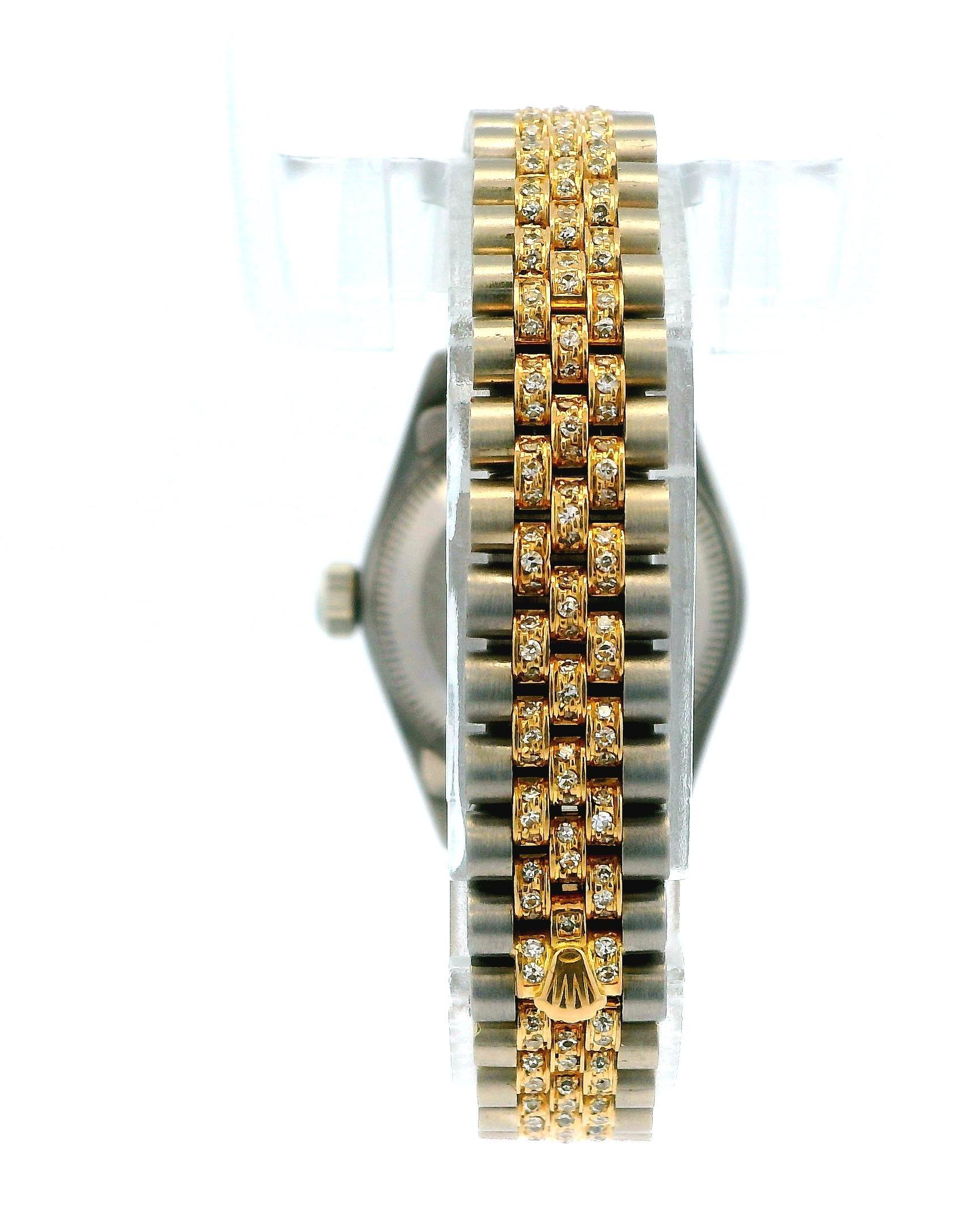 Rolex 69149 18k Weiß & Gelb Gold Pavé Zentrum Links Diamant Lünette Ferrit Zifferblatt im Angebot 1