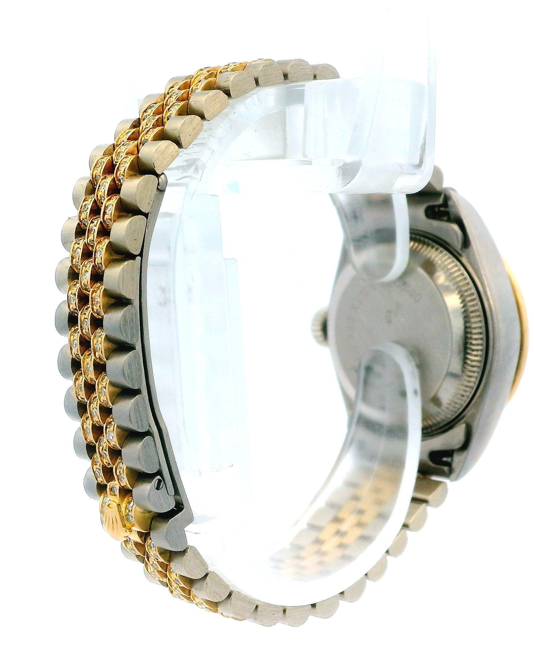 Rolex 69149 18k Weiß & Gelb Gold Pavé Zentrum Links Diamant Lünette Ferrit Zifferblatt im Angebot 2