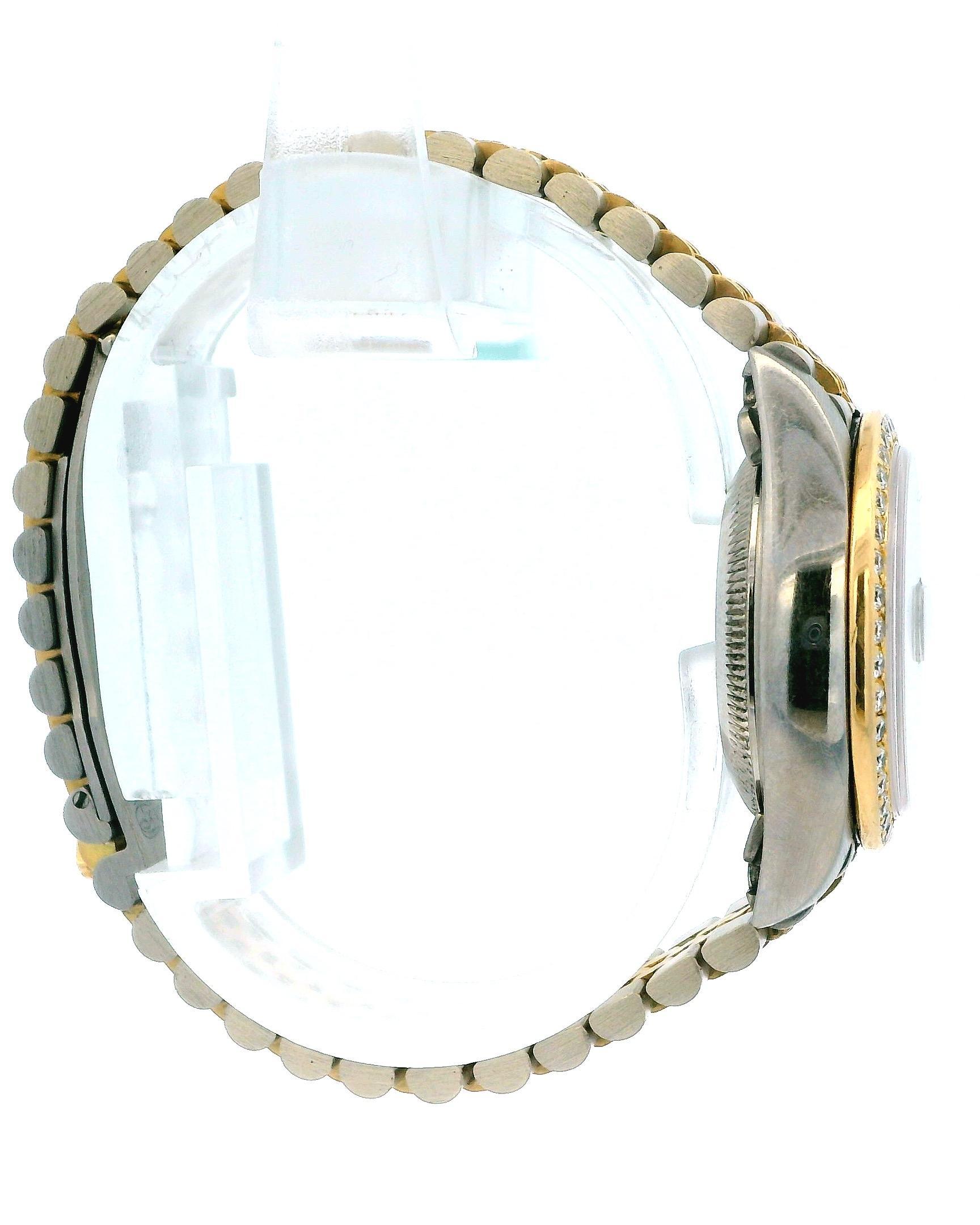 Rolex 69149 18k Weiß & Gelb Gold Pavé Zentrum Links Diamant Lünette Ferrit Zifferblatt im Angebot 3