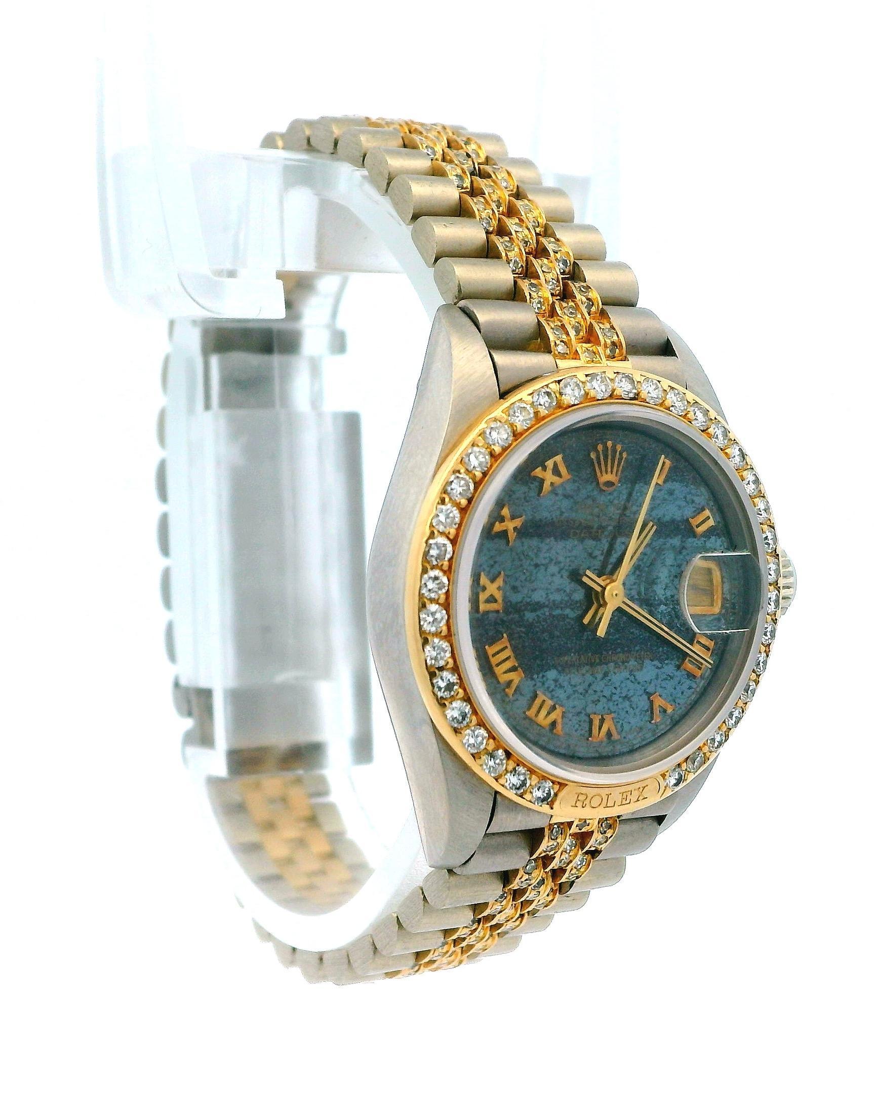 Rolex 69149 18k Weiß & Gelb Gold Pavé Zentrum Links Diamant Lünette Ferrit Zifferblatt im Angebot 4