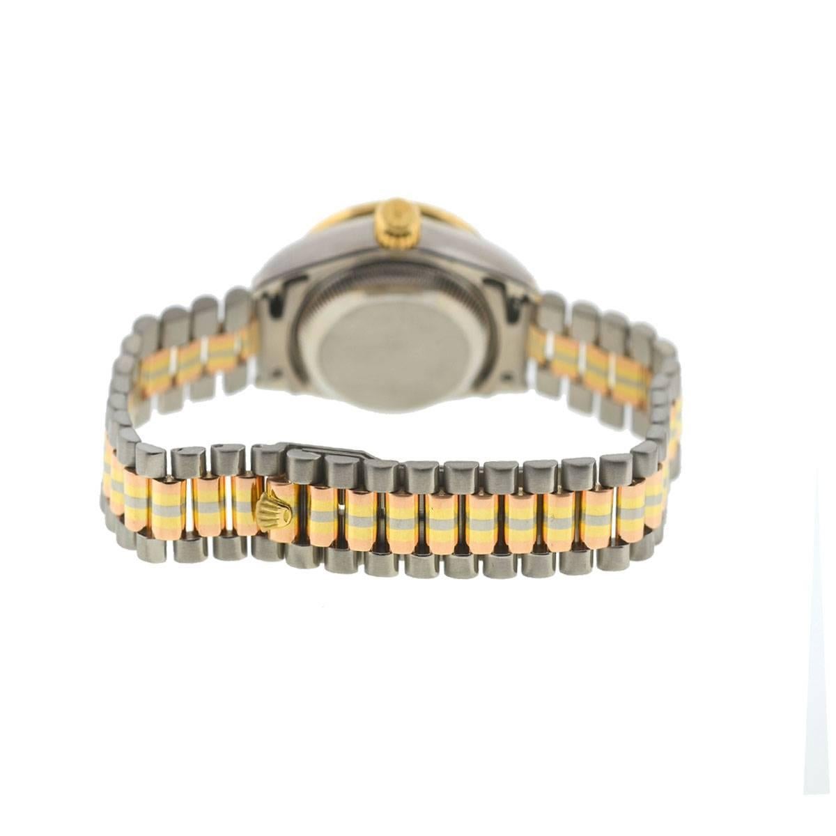 Rolex 69149 Tri-Color Ladies President Factory Diamond Watch In Excellent Condition In Boca Raton, FL