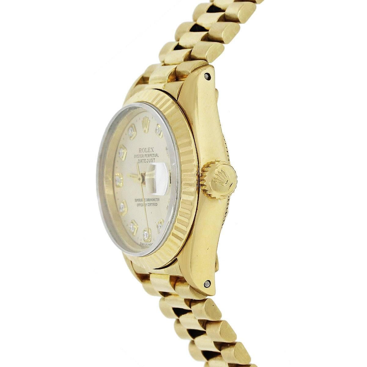Round Cut Rolex 6916 Datejust Champagne Diamond Dial Ladies Watch