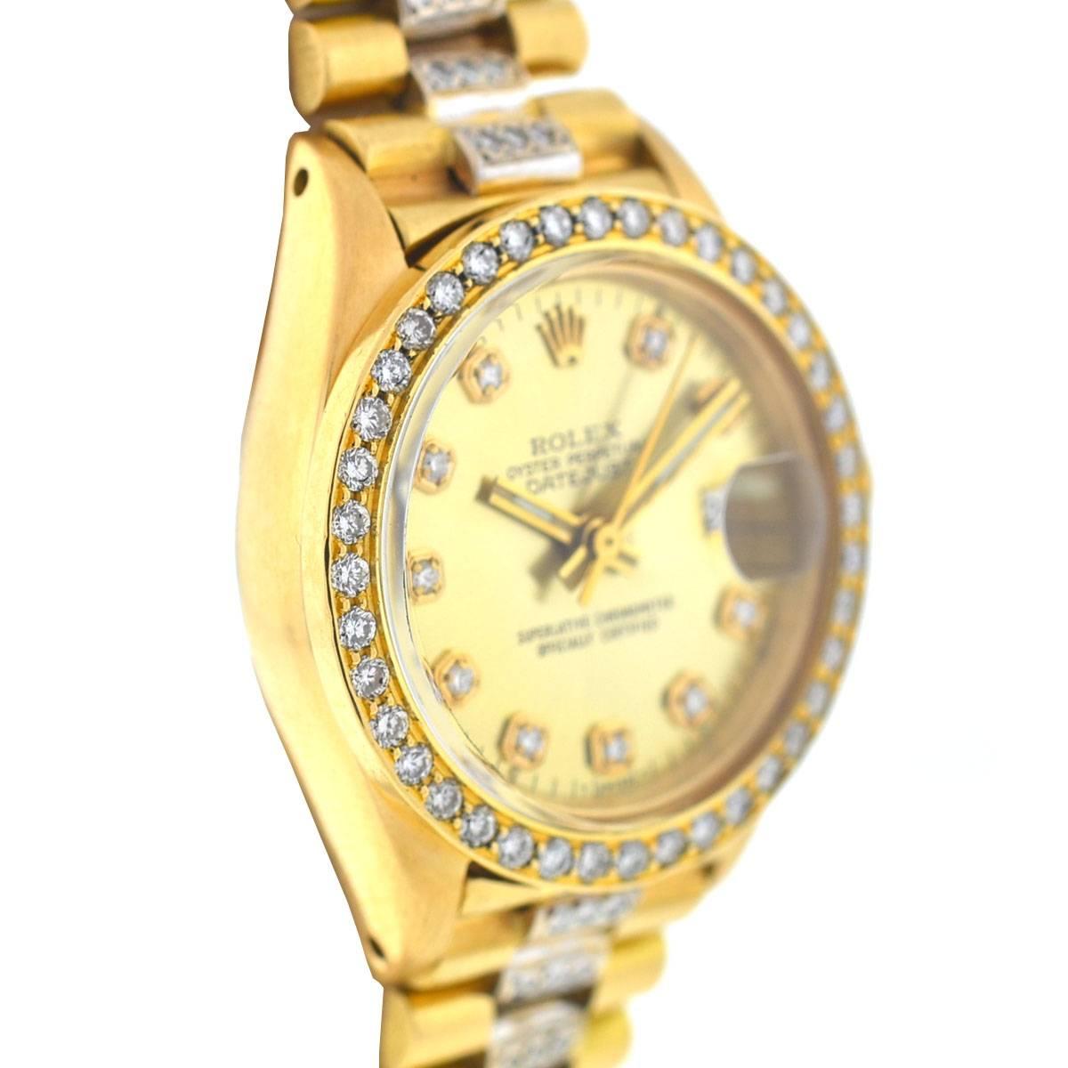 Rolex 6917 18 Karat Gold Ladies President Diamond Watch In Excellent Condition In Boca Raton, FL