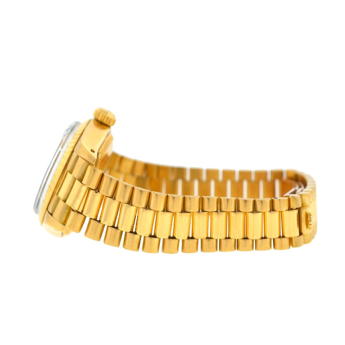 Rolex 6917 18 Karat Yellow Gold Ladies Malachite Dial Datejust President Watch In Excellent Condition In Boca Raton, FL