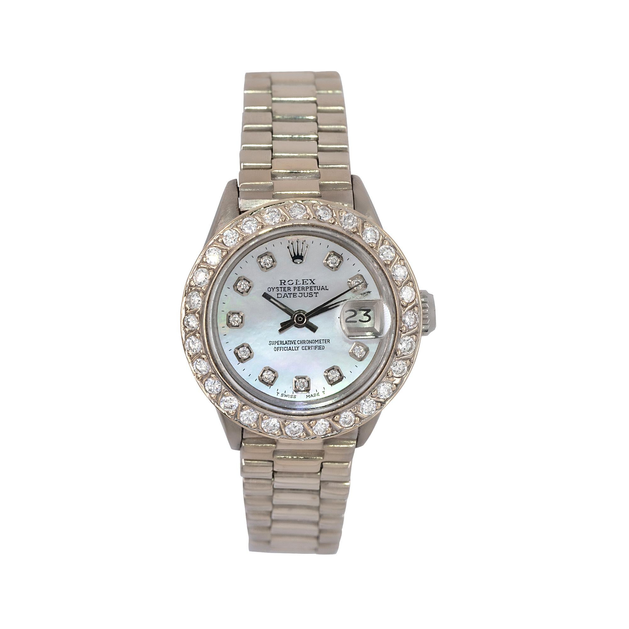 ladies 18k / steel rolex datejust jubilee 6917 diamond watch champagne dial 1 ct