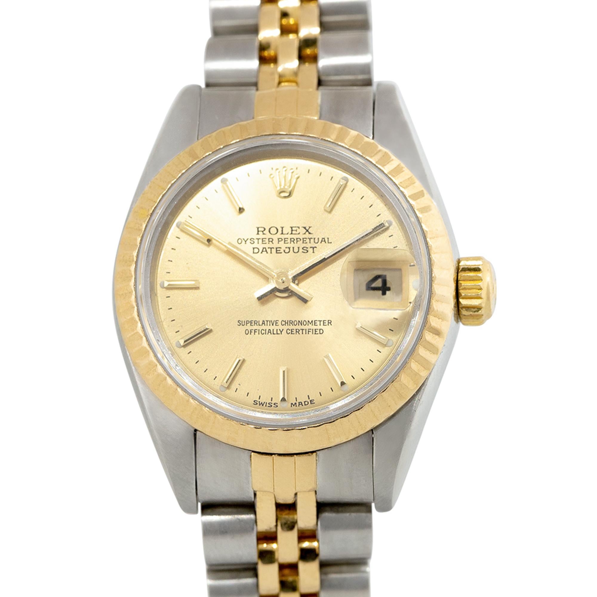 Rolex 6917 Datejust Watch 18k Yellow Gold and Stainless Steel with Champagne Stick Dial and Jubilee Bracelet

This beautiful Rolex 6917 Datejust Watch is in excellent condition and is ready to ship!

Please note that there are scratches on the