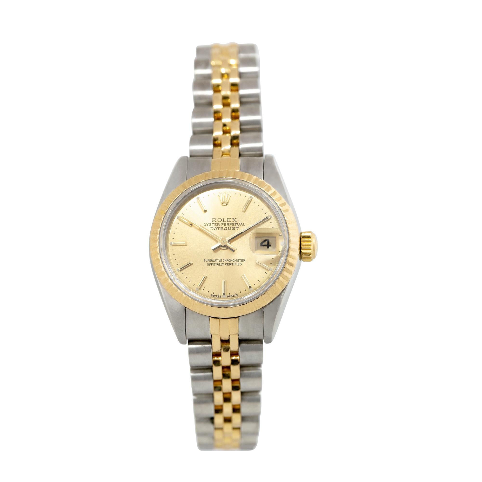 Modern Rolex 6917 Datejust Watch 18k Yellow Gold and Stainless Steel Champagne Dial For Sale