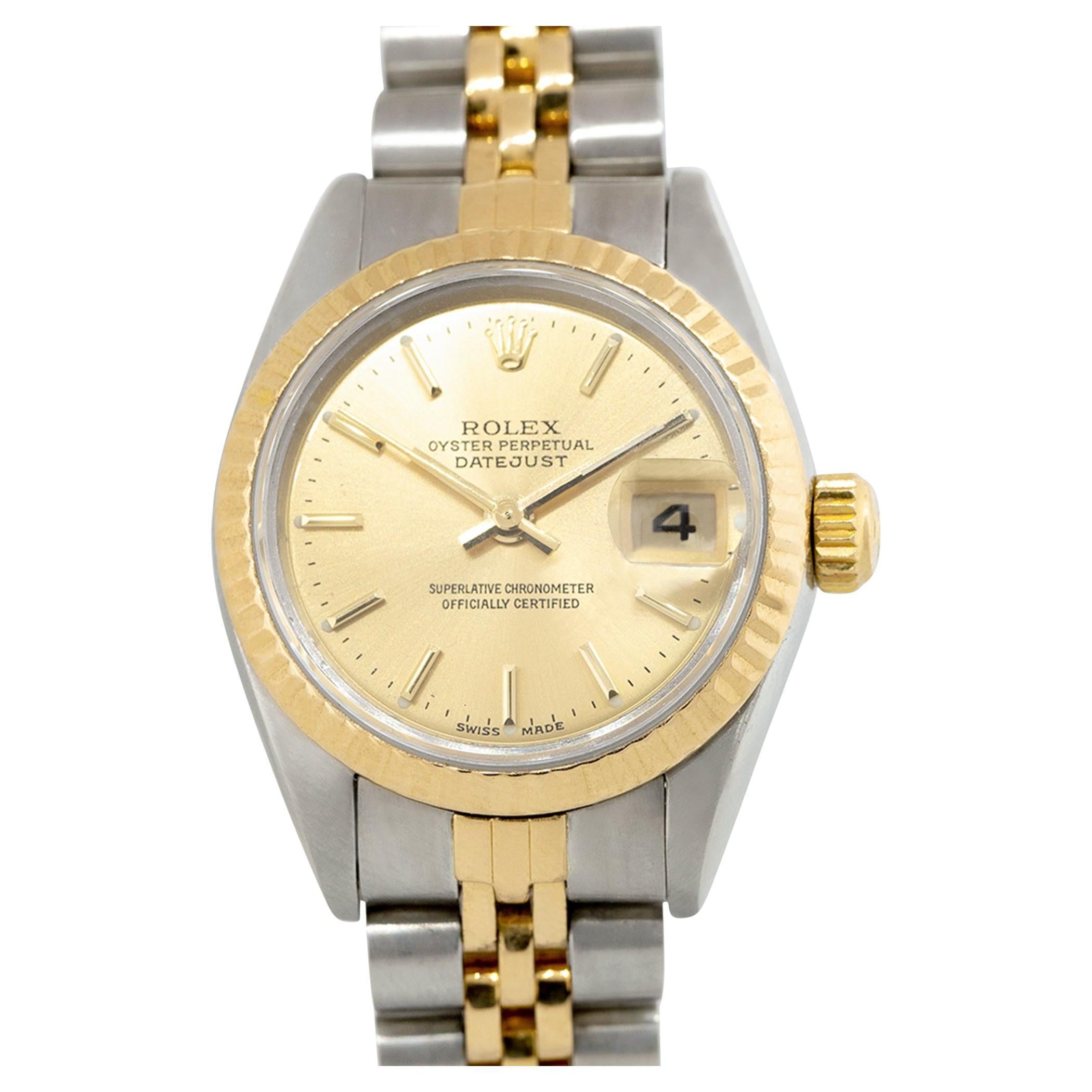 Rolex 6917 Datejust Watch 18k Yellow Gold and Stainless Steel Champagne Dial For Sale