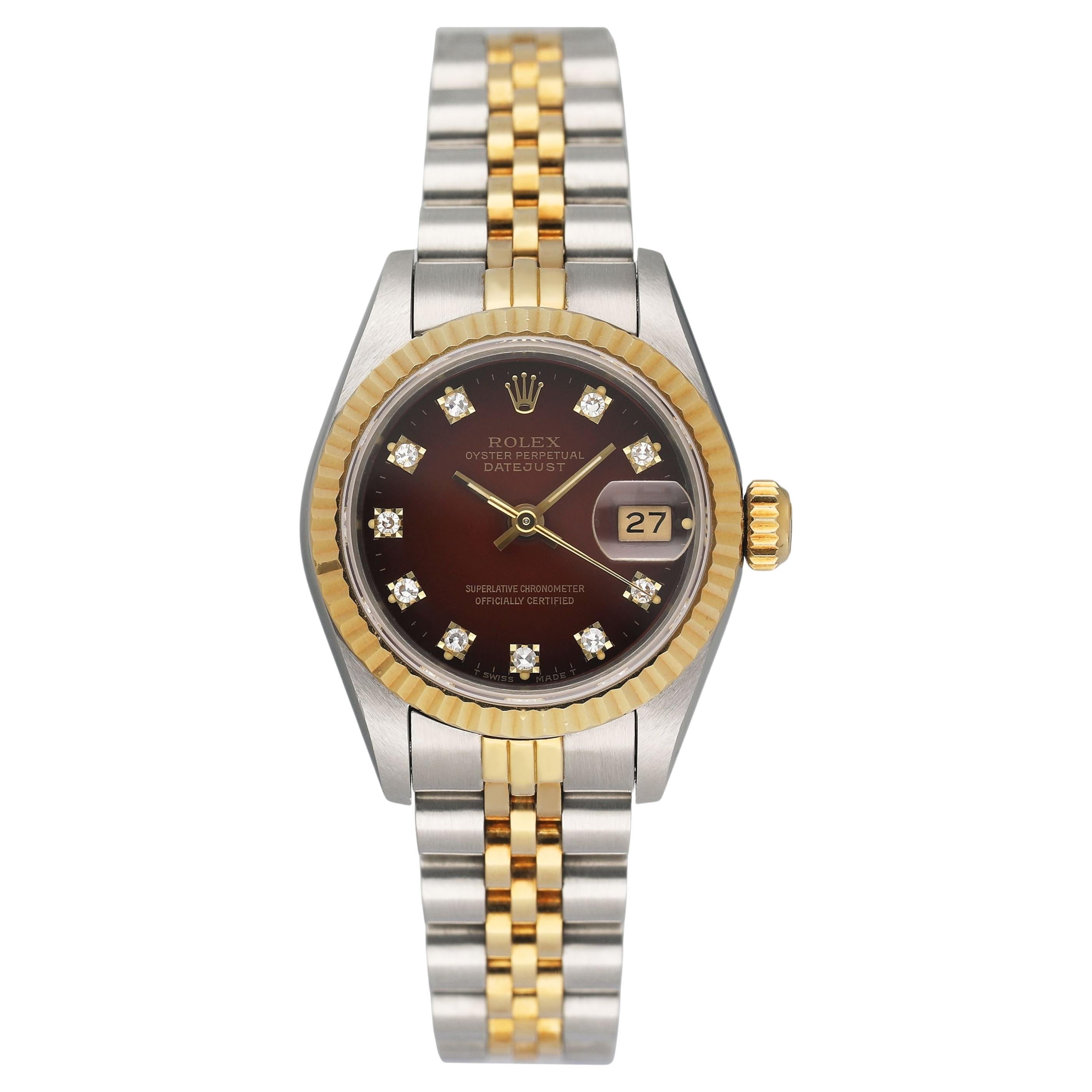 Rolex President Datejust 69178 Ladies 26mm Ruby Diamond Dial 18K Gold ...