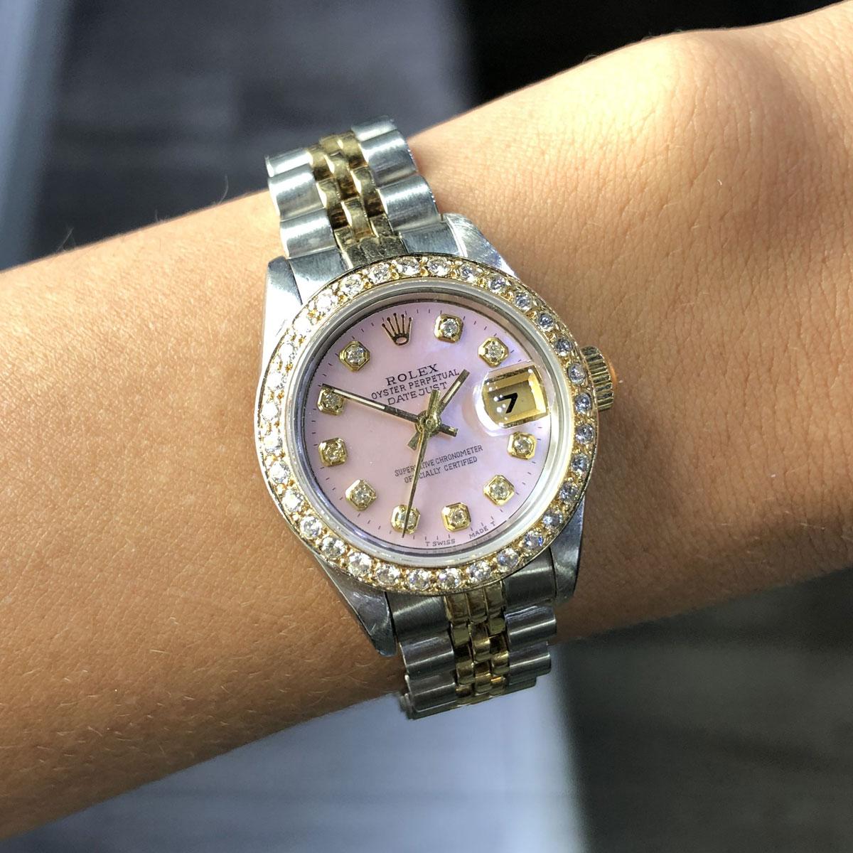 Women's Rolex 69173 Datejust Pink Mother of Pearl Diamond Dial Ladies Watch