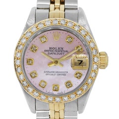 Used Rolex 69173 Datejust Pink Mother of Pearl Diamond Dial Ladies Watch