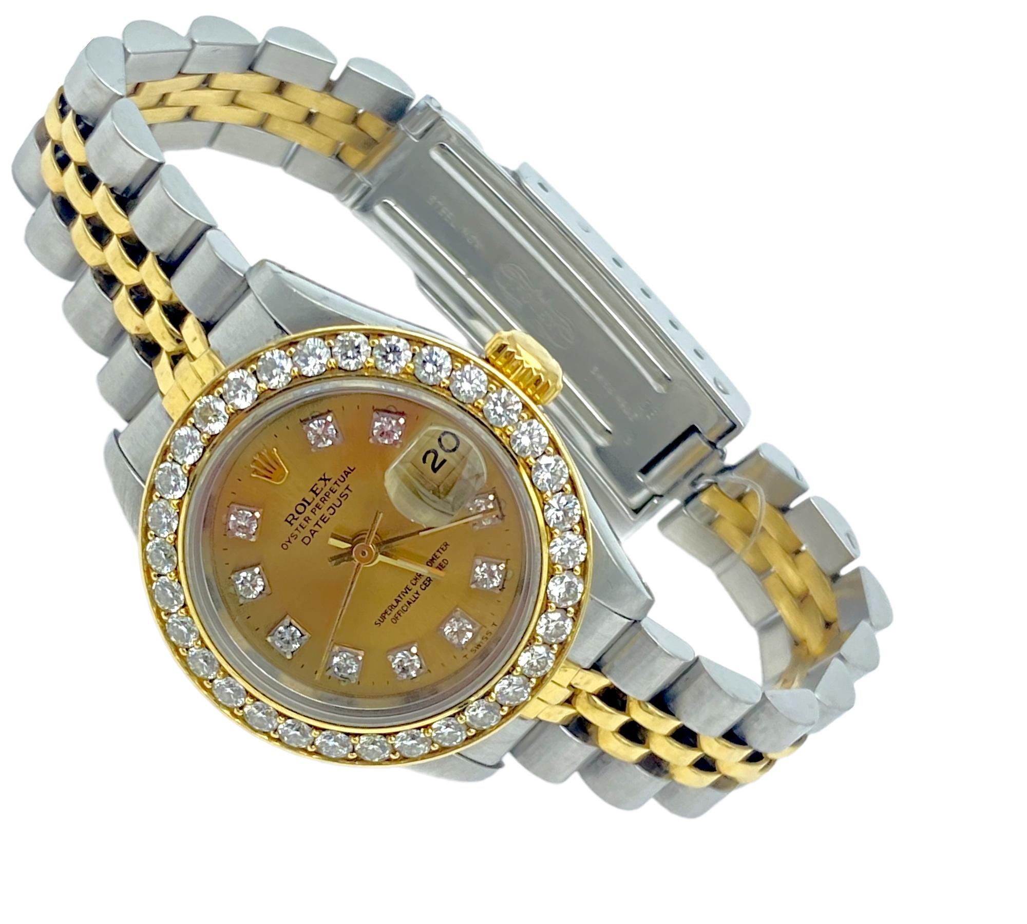 Contemporain Rolex Montre Datejust 2 tons pour femme 69173 avec lunette en or 2,00 carats en vente