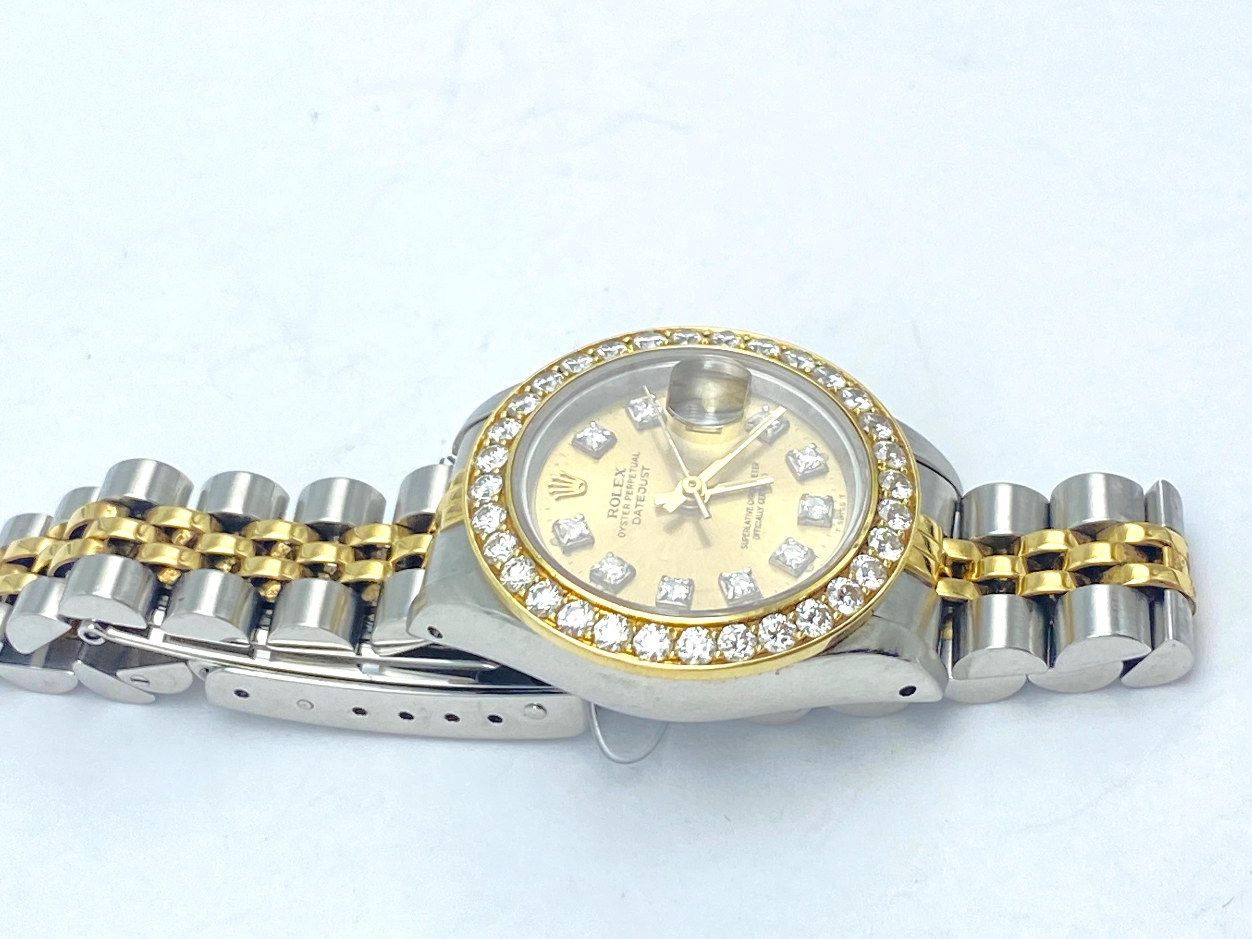 Round Cut Rolex 69173 Ladies Datejust 2-Tone Watch 2.00 Ct Bezel For Sale