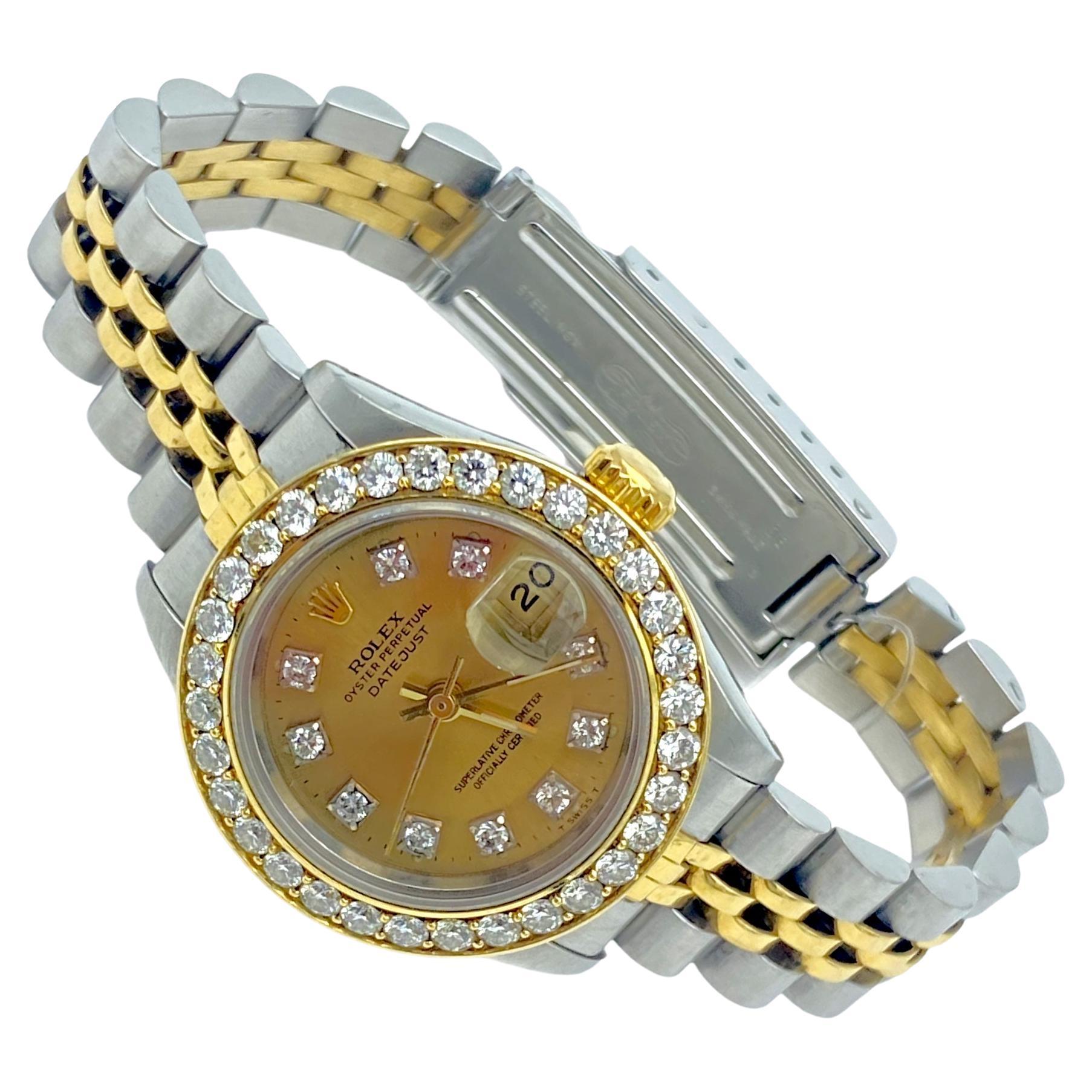 Rolex 69173 Ladies Datejust 2-Tone Watch 2.00 Ct Bezel For Sale