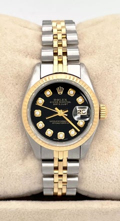 Rolex 69173 Ladies Datejust Black Diamond Dial 18K Yellow Gold Stainless Steel