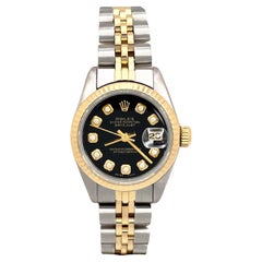 Rolex 69173 Ladies Datejust Black Diamond Dial 18K Yellow Gold Stainless Steel