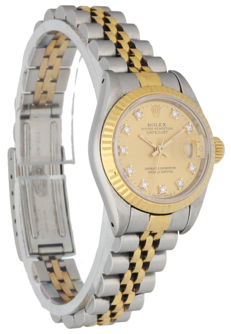 Rolex 69173 Stainless Steel & 18K Yellow Gold Diamond Dial Ladies Watch In Excellent Condition In Great Neck, NY