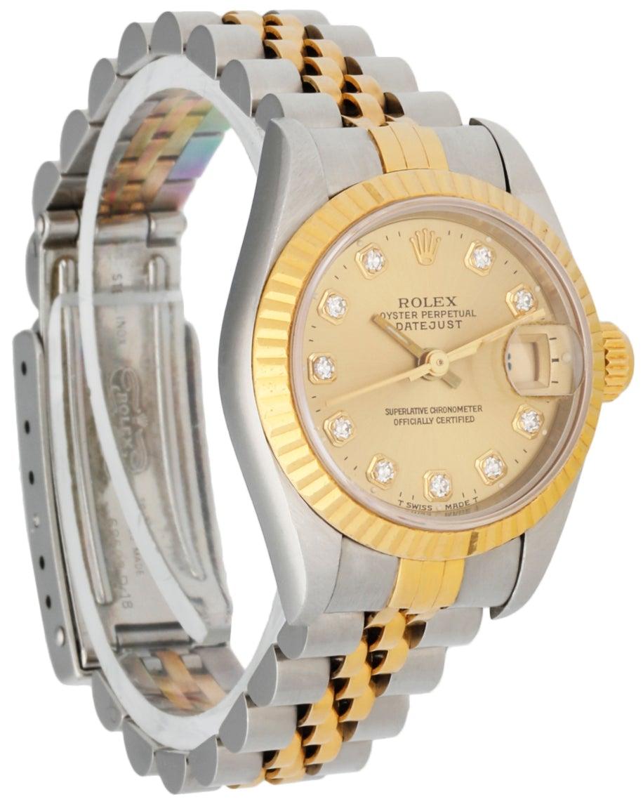 Rolex 69173 Stainless Steel & 18K Yellow Gold Diamond Dial Ladies Watch In Excellent Condition In Great Neck, NY
