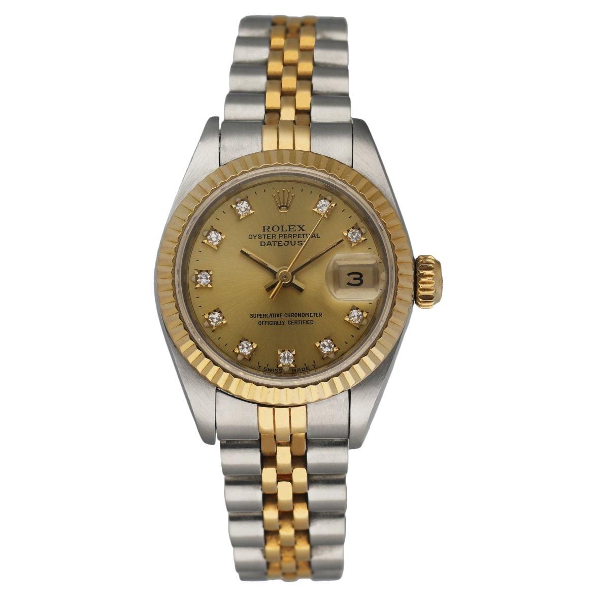 Rolex 69173 Stainless Steel 
18K Yellow Gold Diamond Dial Ladies Watch