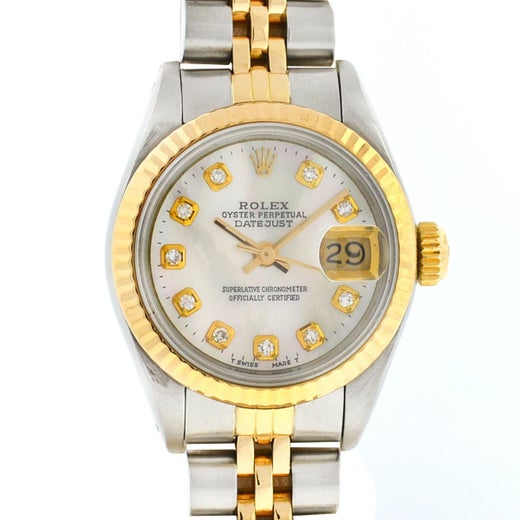 Rolex 69173 Two Tone Mother Of Pearl Diamond Dial Ladies Watch For Sale At 1stdibs