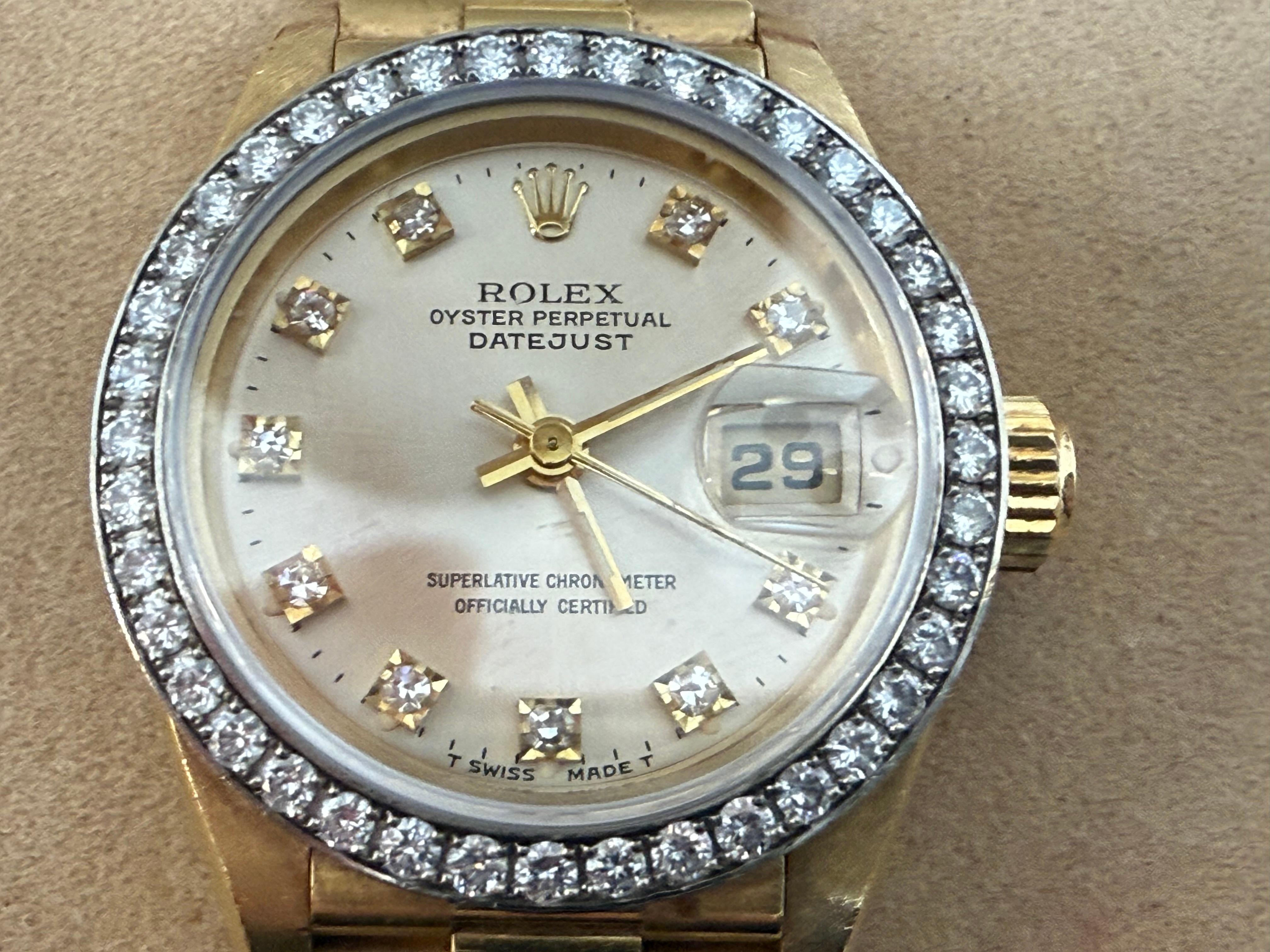 Rolex 69178 Datejust Montre pour dames en or jaune 18k avec lunette et cadran à diamants 26 mm en vente 5