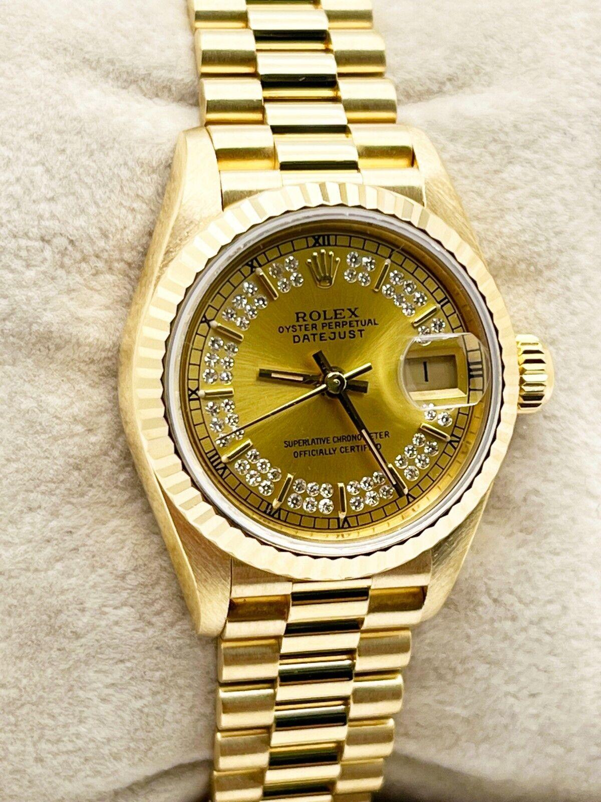Rolex 69178 President Datejust pour femmes avec cadran à cordes en or jaune 18 carats et diamants Pour femmes en vente