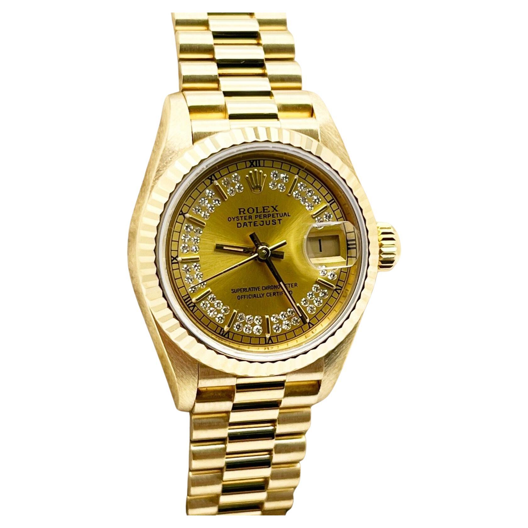 Rolex 69178 President Datejust pour femmes avec cadran à cordes en or jaune 18 carats et diamants en vente