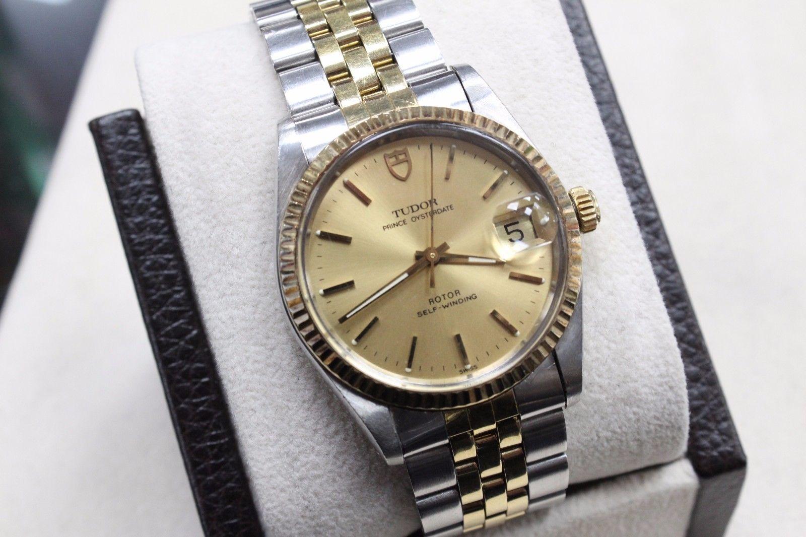 Style Number: 75203
Serial: 225***
Model: Prince Oyster Date
Case Material: Stainless Steel
Band: 14K Yellow Gold Plated & Stainless Steel
Bezel: 14K Yellow Gold
Dial: Champagne
Face: Acrylic
Case Size: 34mm
Includes: 
-Elegant Watch Box 
-Certified
