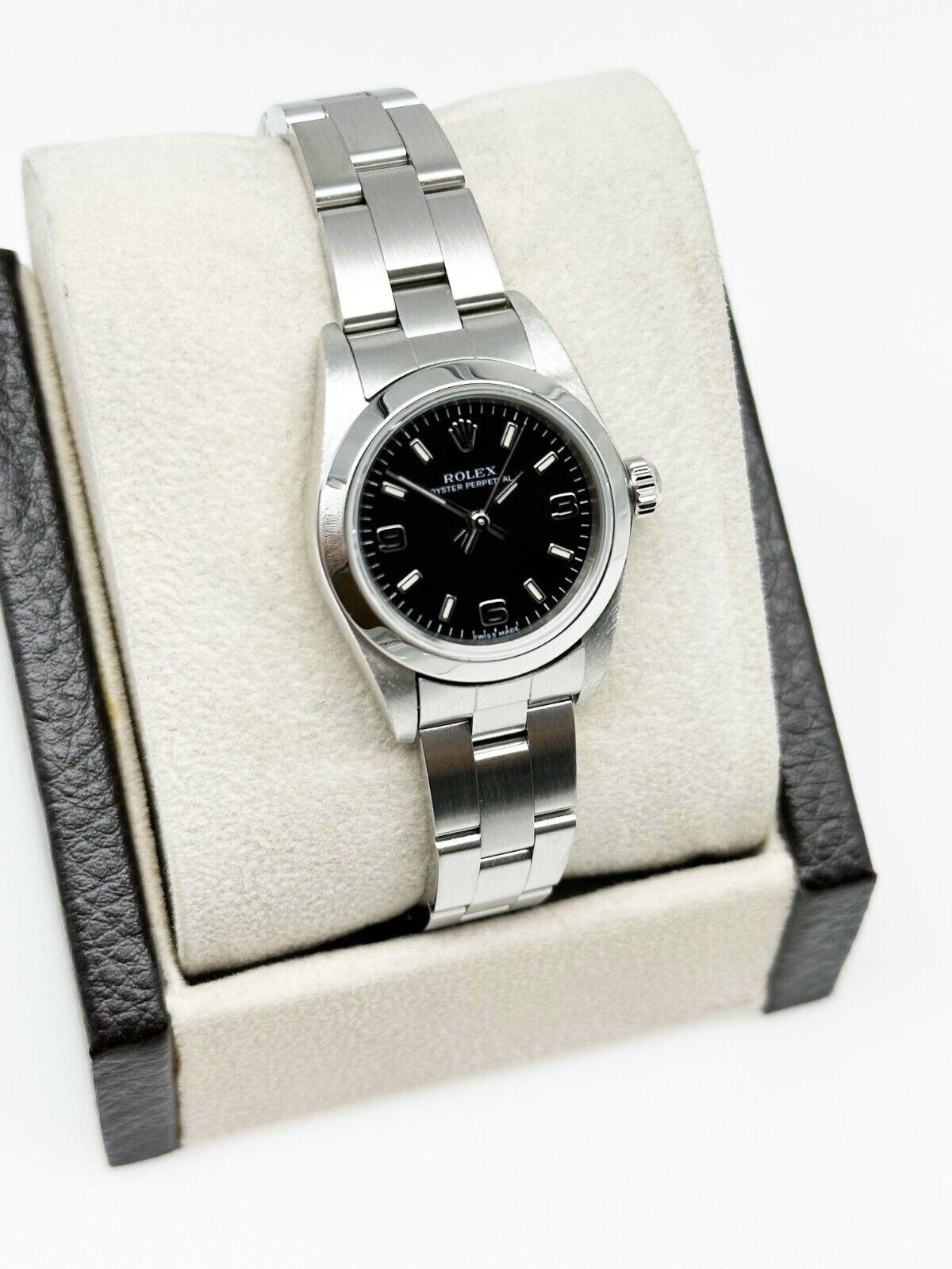 Women's Rolex 76080 Ladies Oyster Perpetual Black Dial Stainless Steel Box Booklet, 2002