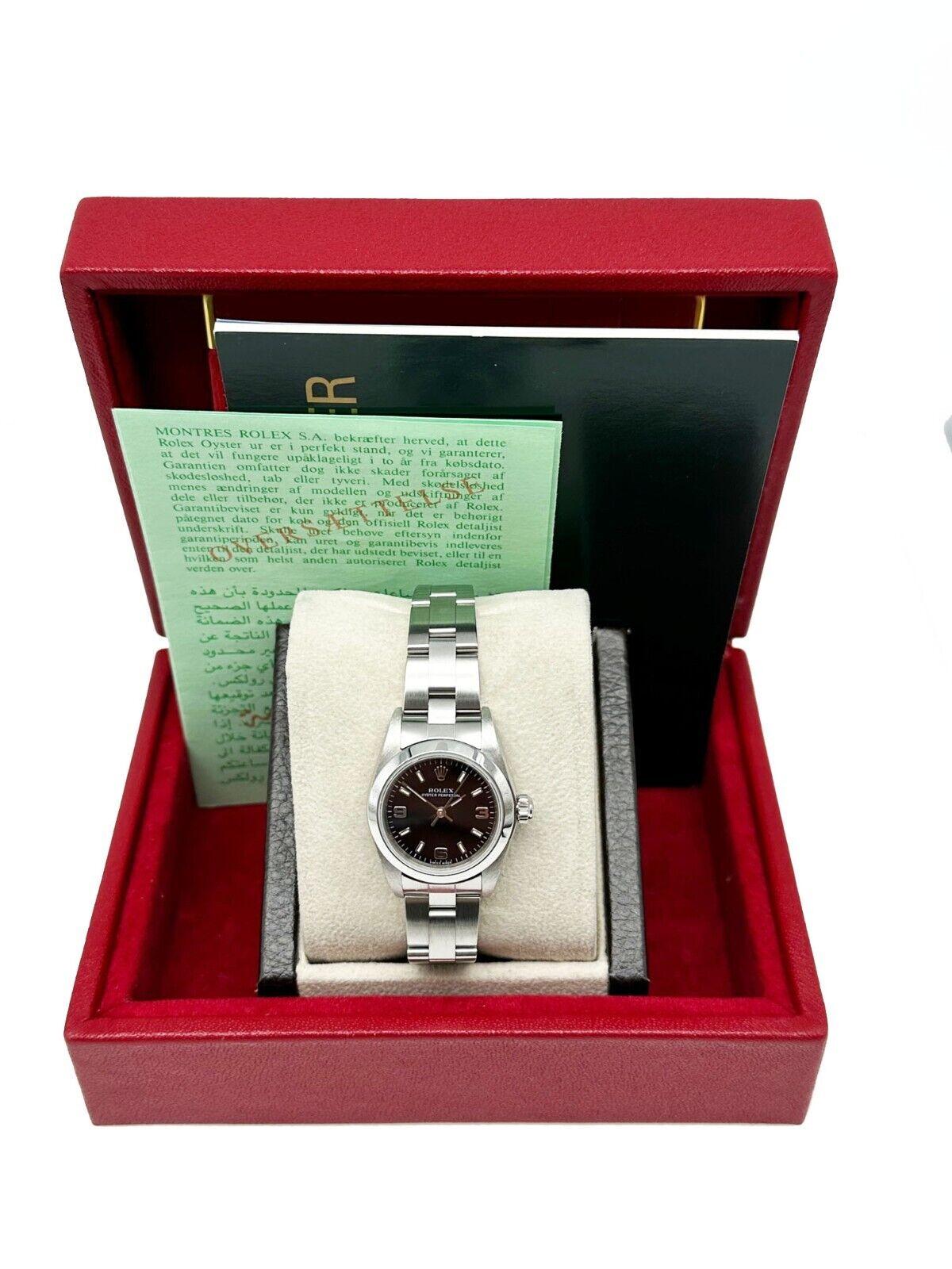 Rolex 76080 Ladies Oyster Perpetual Black Dial Stainless Steel Box Booklet, 2002 2
