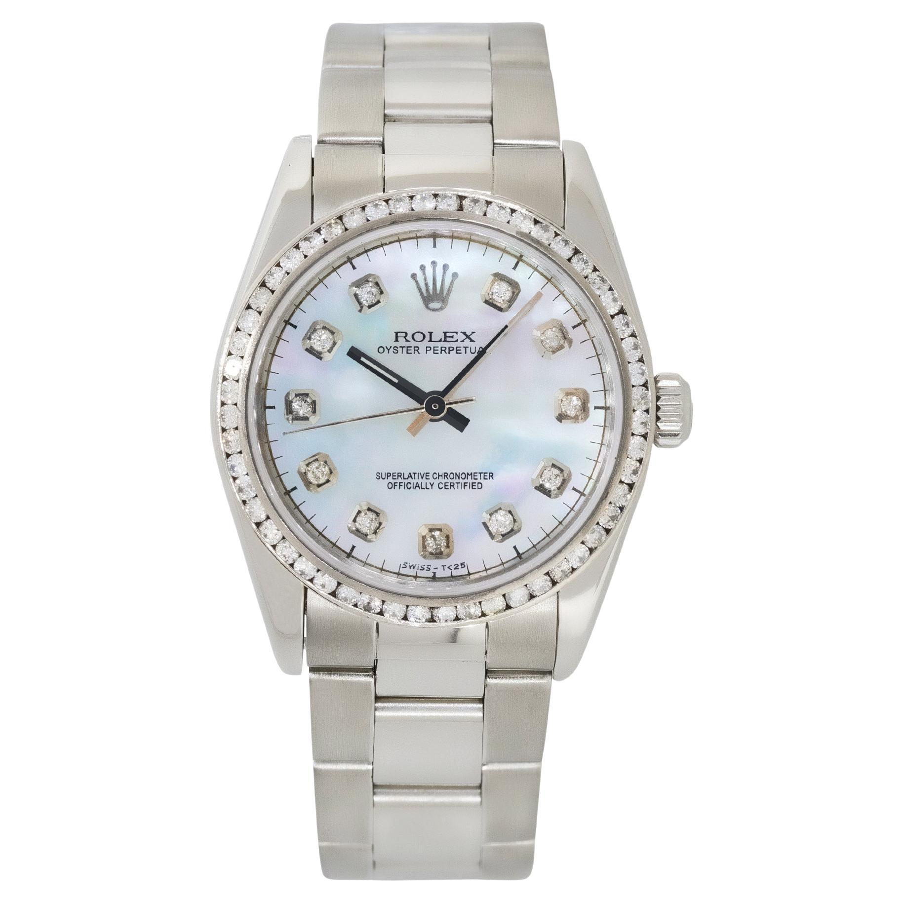 Rolex 77080 Oyster Perpetual Mother of Pearl Diamond Steel Watch in Stock