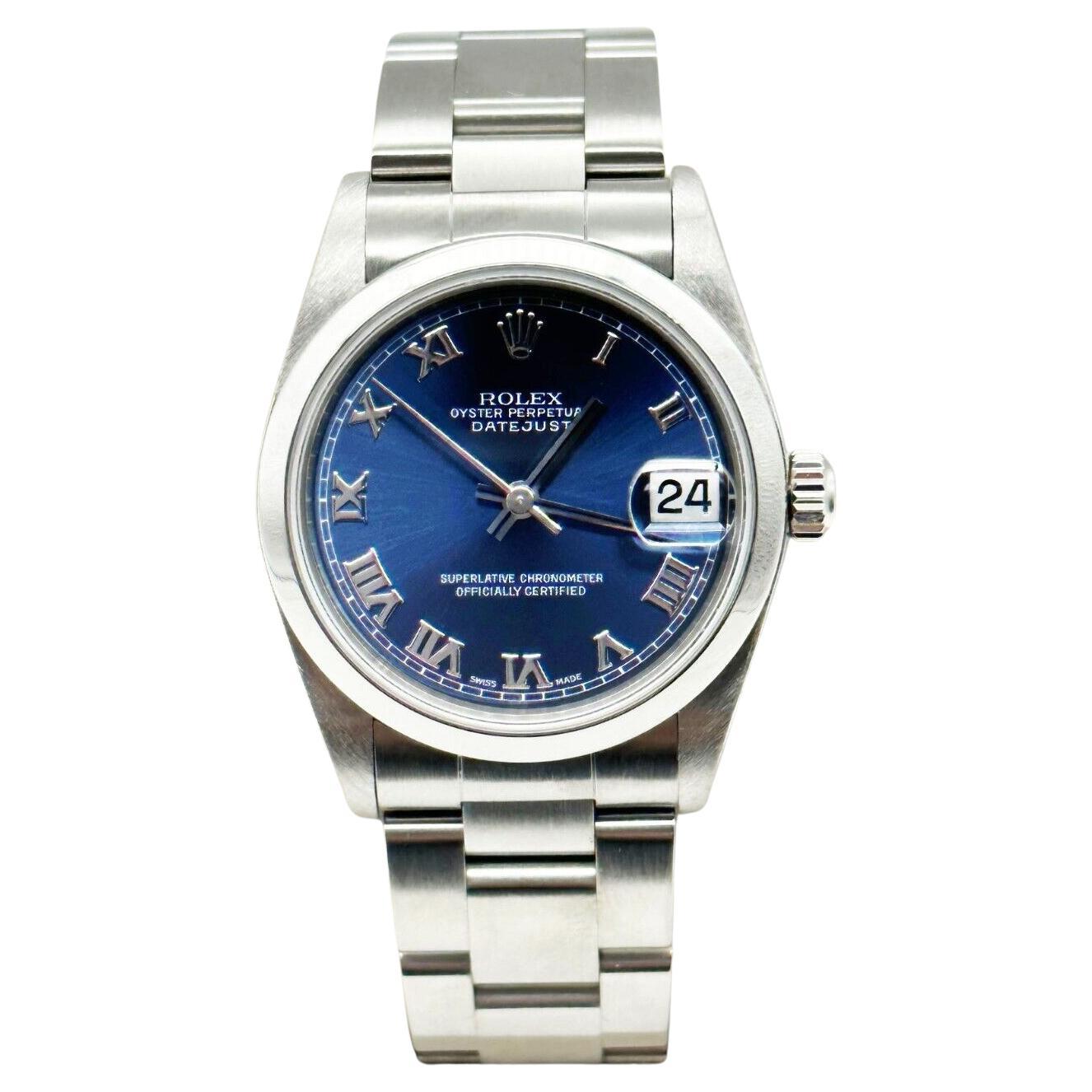 Rolex Montre Datejust 78240 avec cadran romain bleu de taille moyenne en acier inoxydable 31 mm
