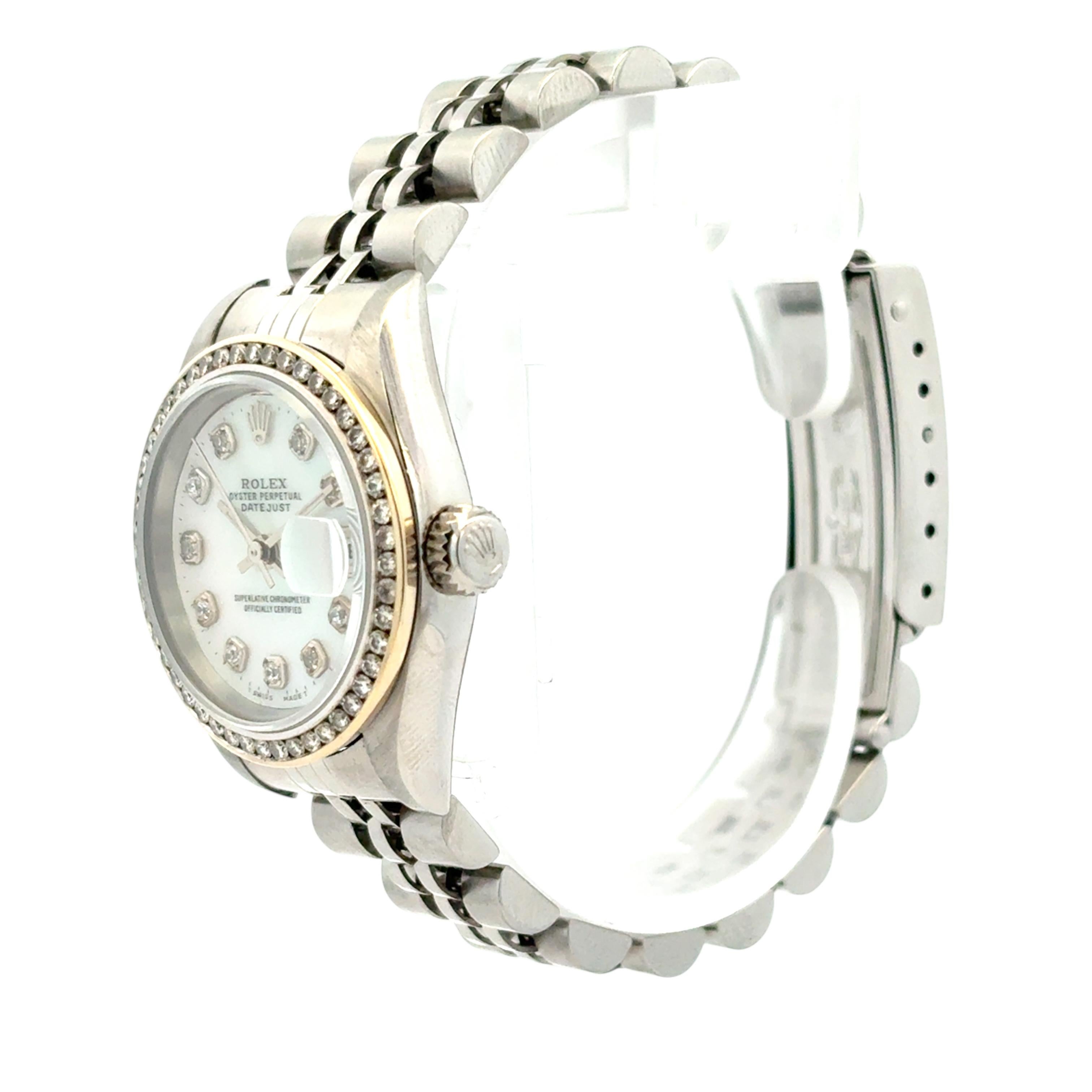 Rolex 79160 Datejust 26mm Aftermarket Mother of Pearl Diamond Dial Bezel Watch For Sale 4