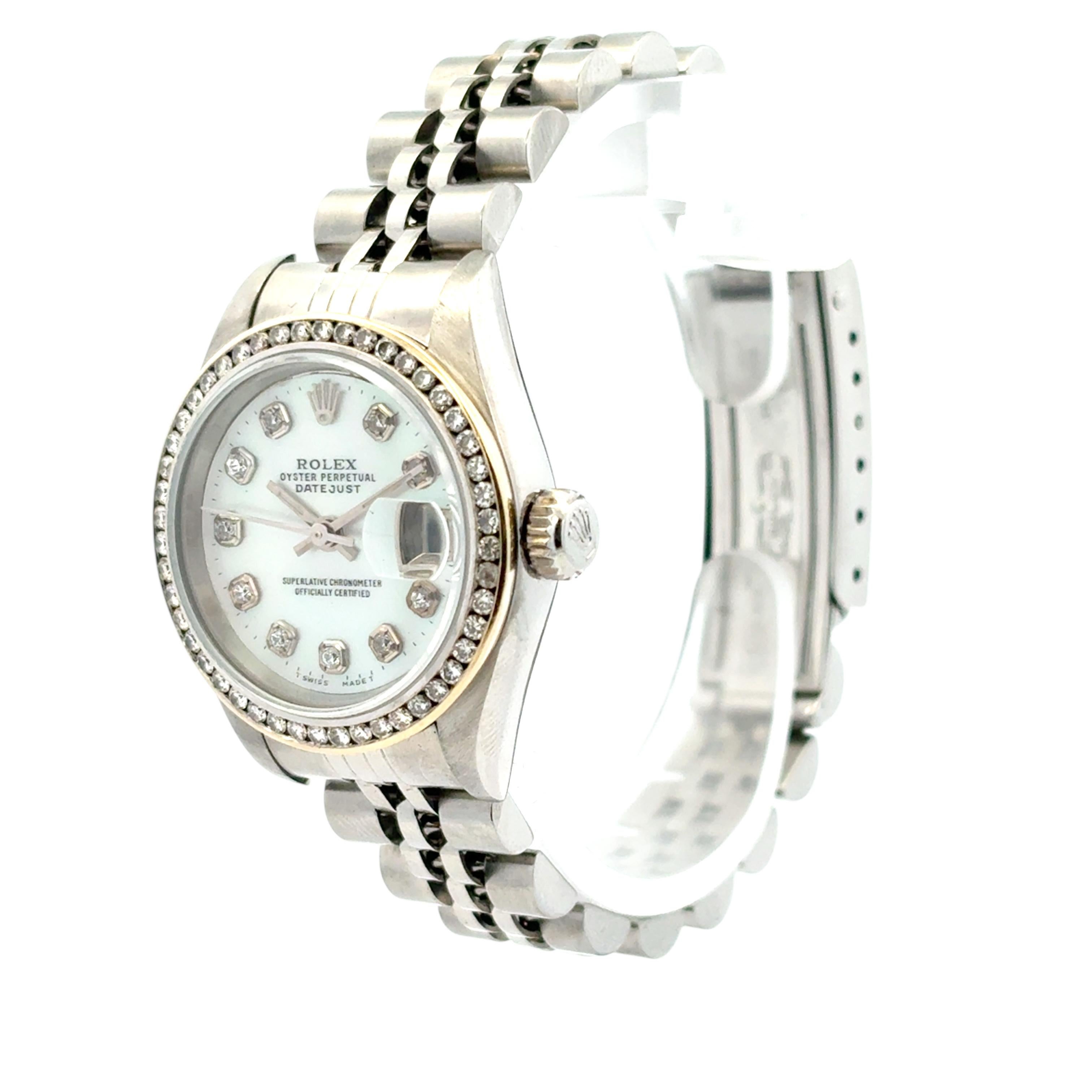 Rolex 79160 Datejust 26mm Aftermarket Mother of Pearl Diamond Dial Bezel Watch For Sale 5