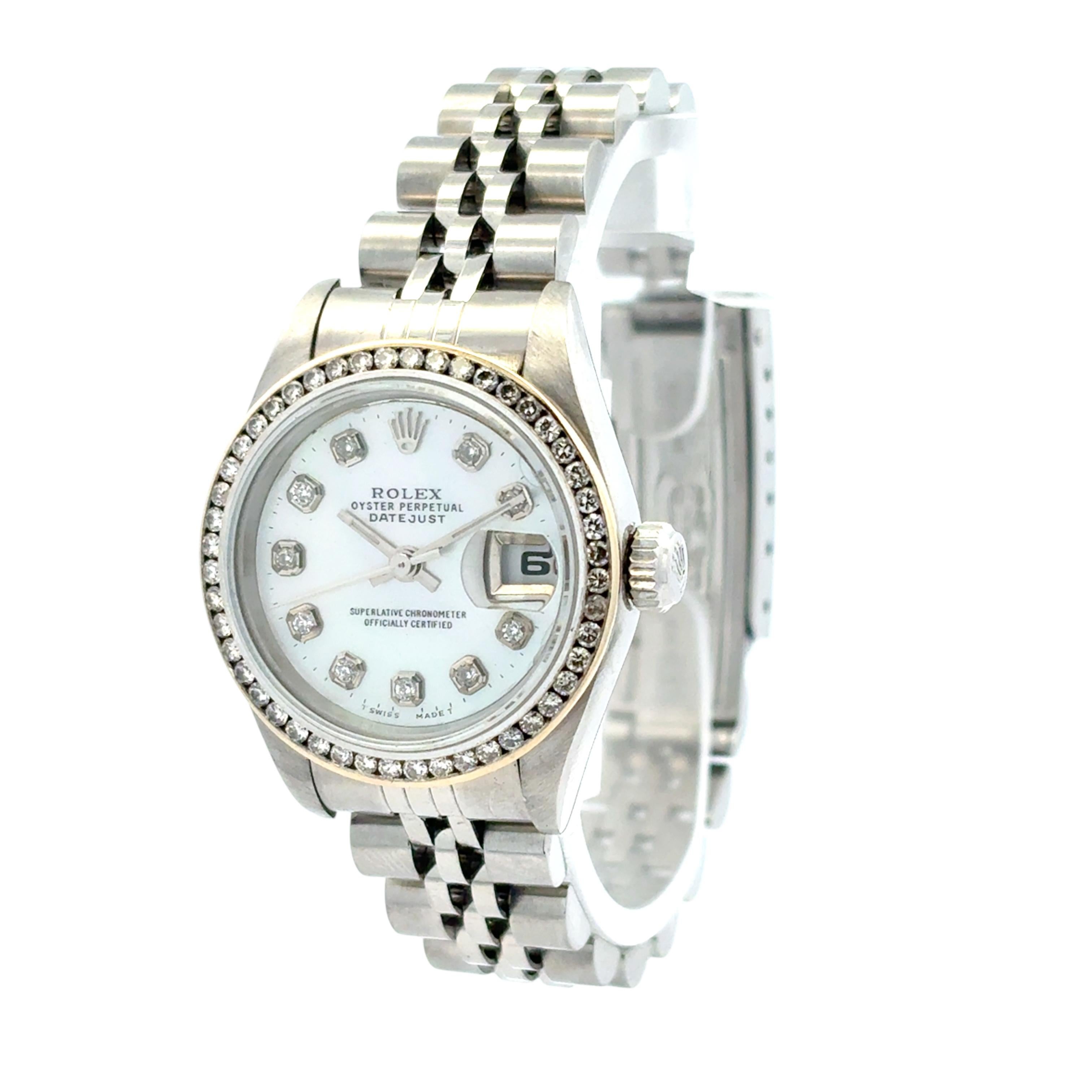 Rolex 79160 Datejust 26mm Aftermarket Mother of Pearl Diamond Dial Bezel Watch For Sale 6
