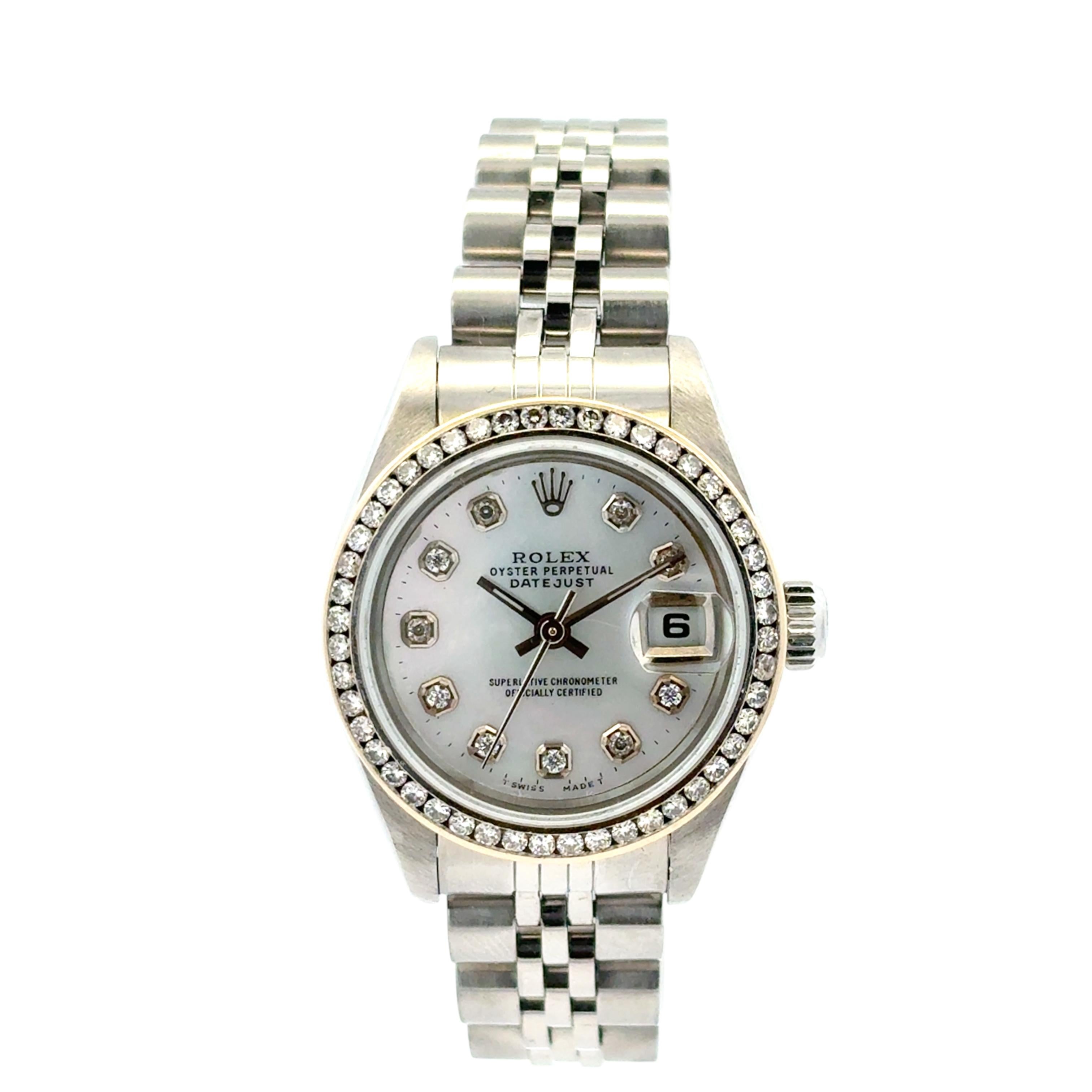 Rolex 79160 Datejust 26mm Aftermarket Mother of Pearl Diamond Dial Bezel Watch For Sale 7