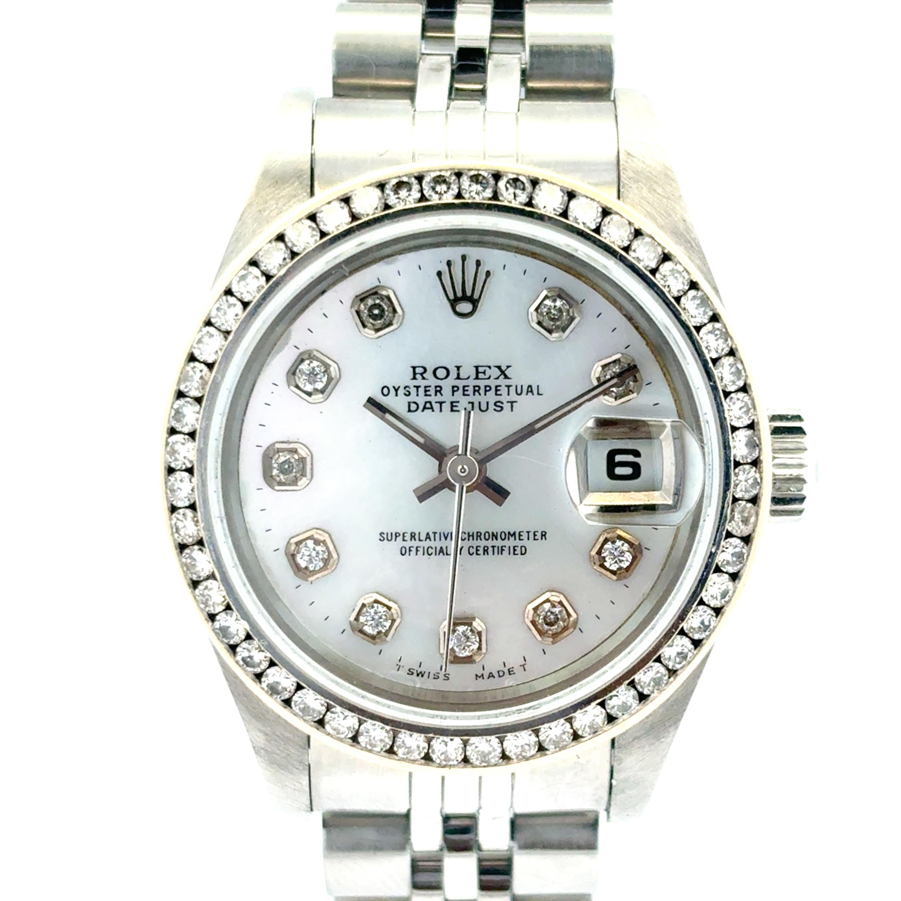 Rolex 79160 Datejust 26mm Aftermarket Mother of Pearl Diamond Dial Bezel Watch For Sale 8