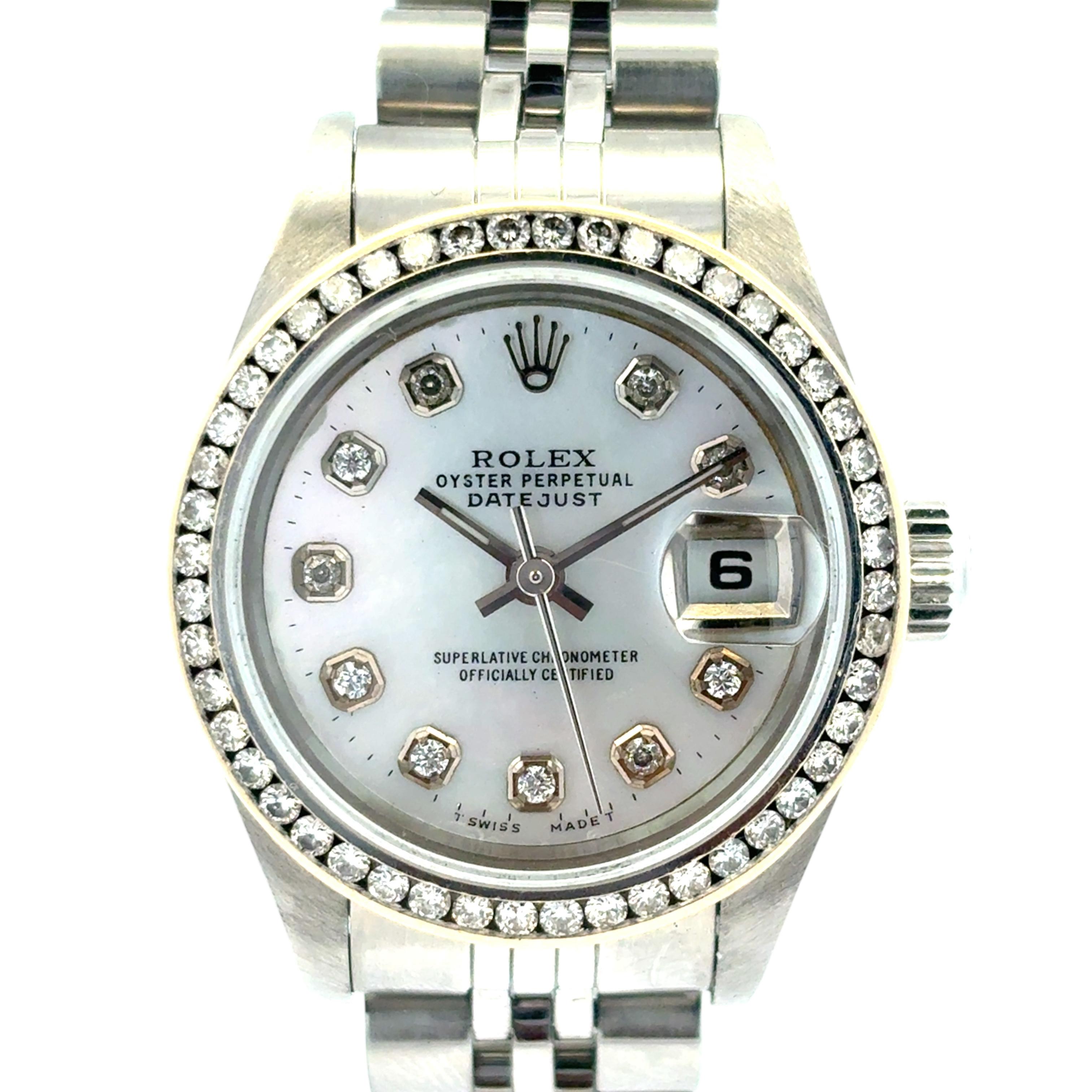 Rolex 79160 Datejust 26mm Aftermarket Mother of Pearl Diamond Dial Bezel Watch For Sale 9